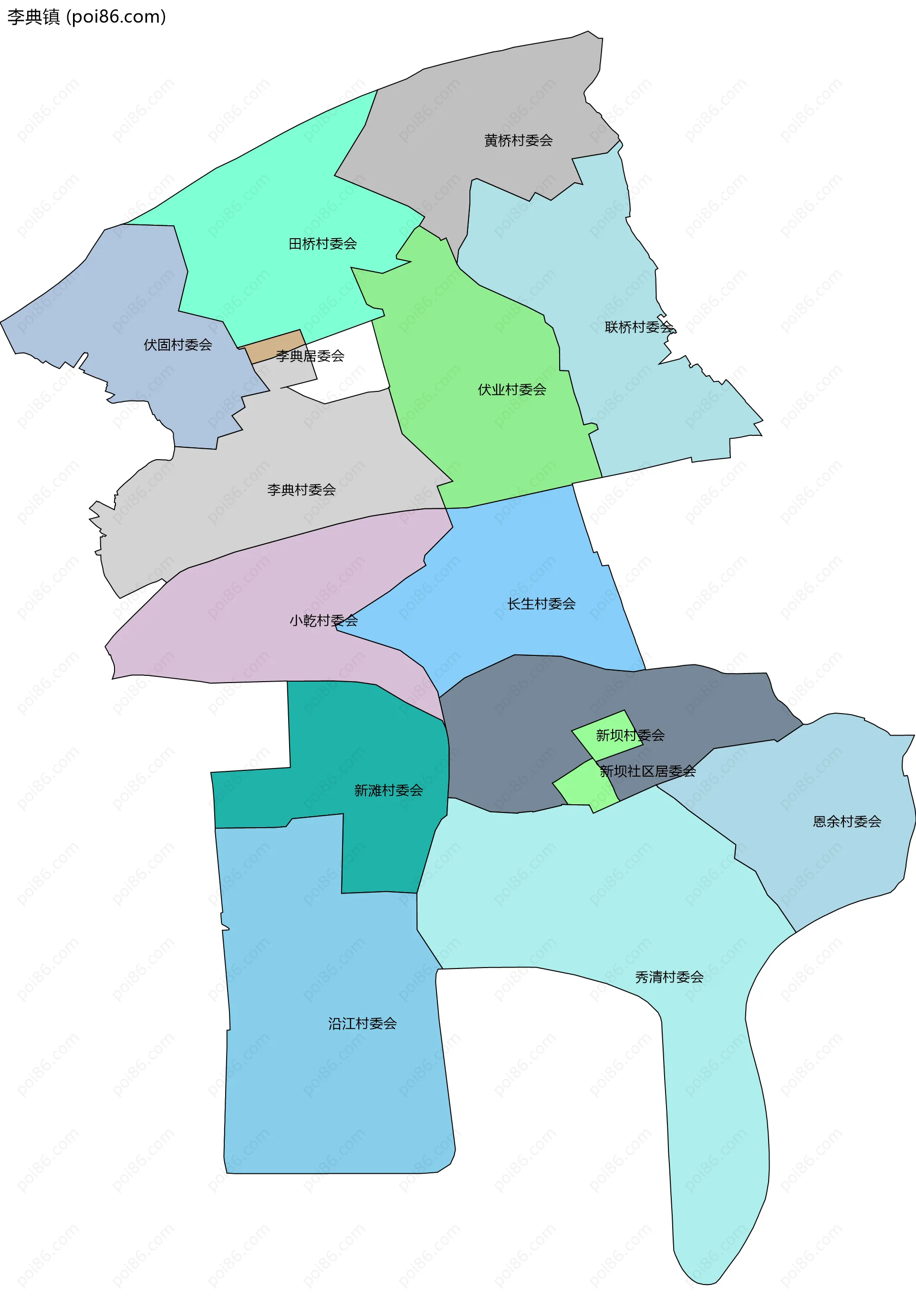 李典镇边界地图(五级行政区划)