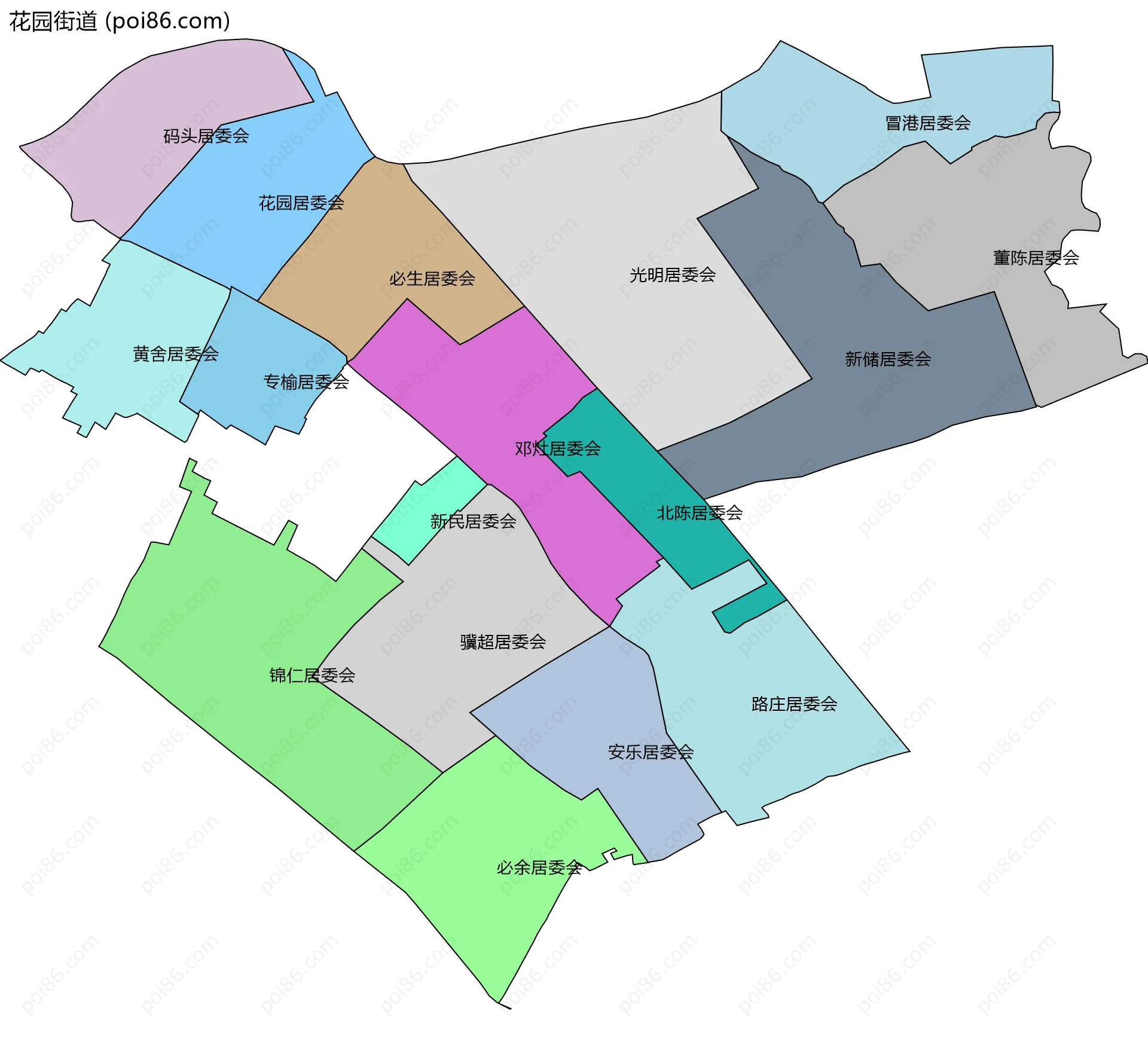 花园街道边界地图(五级行政区划)