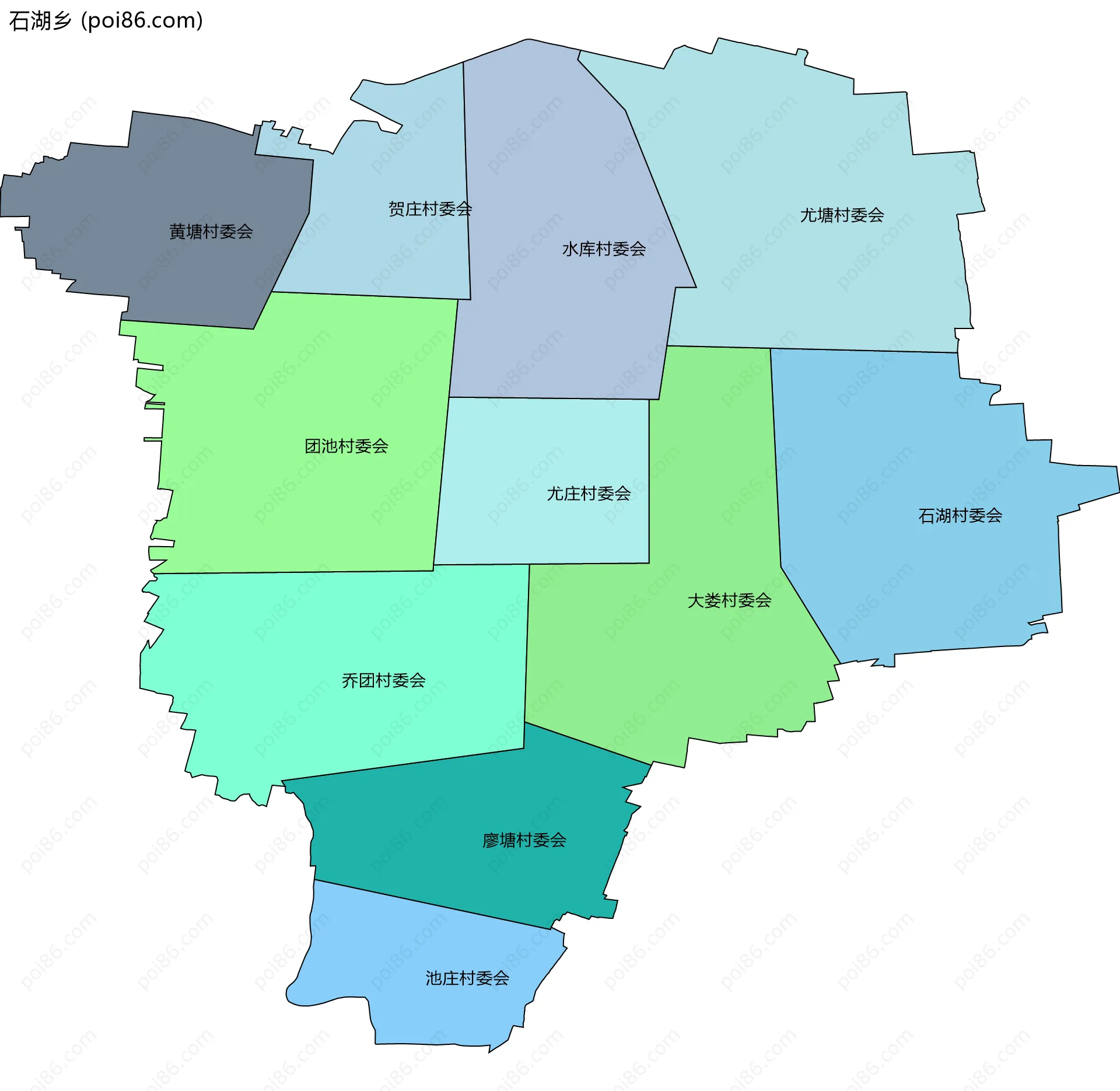 石湖乡边界地图(五级行政区划)