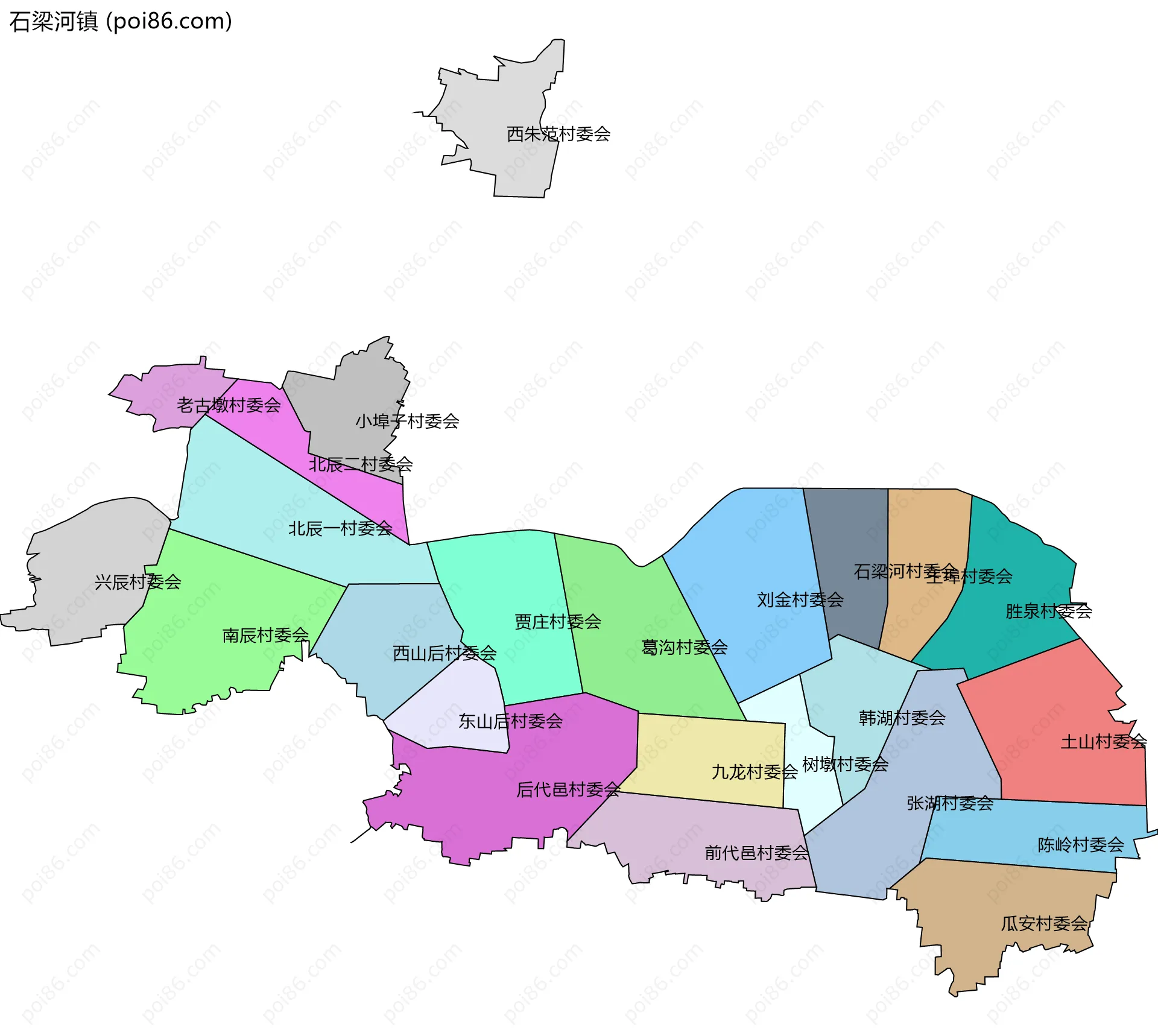 石梁河镇边界地图(五级行政区划)