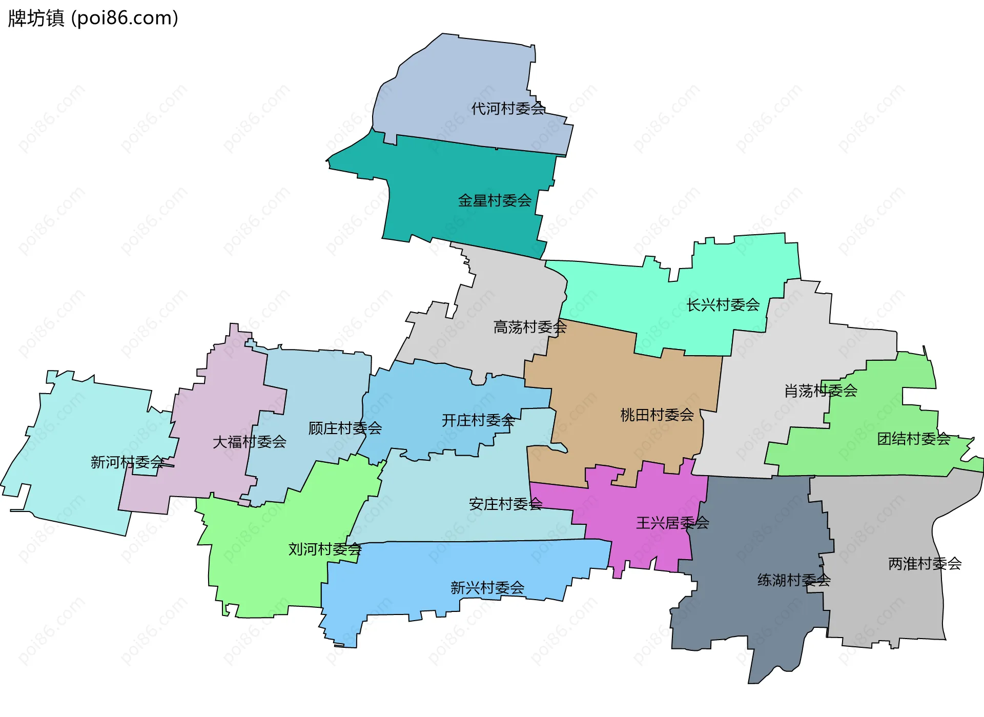 牌坊镇边界地图(五级行政区划)