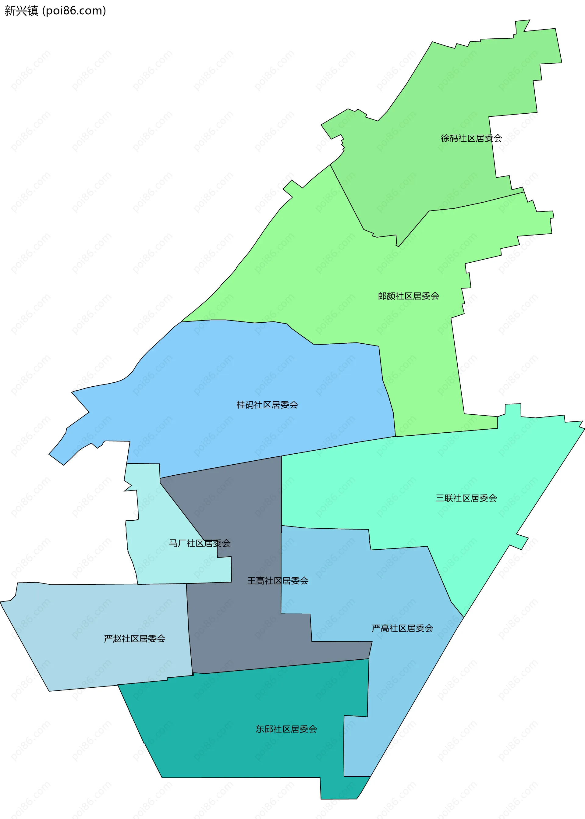 新兴镇边界地图(五级行政区划)
