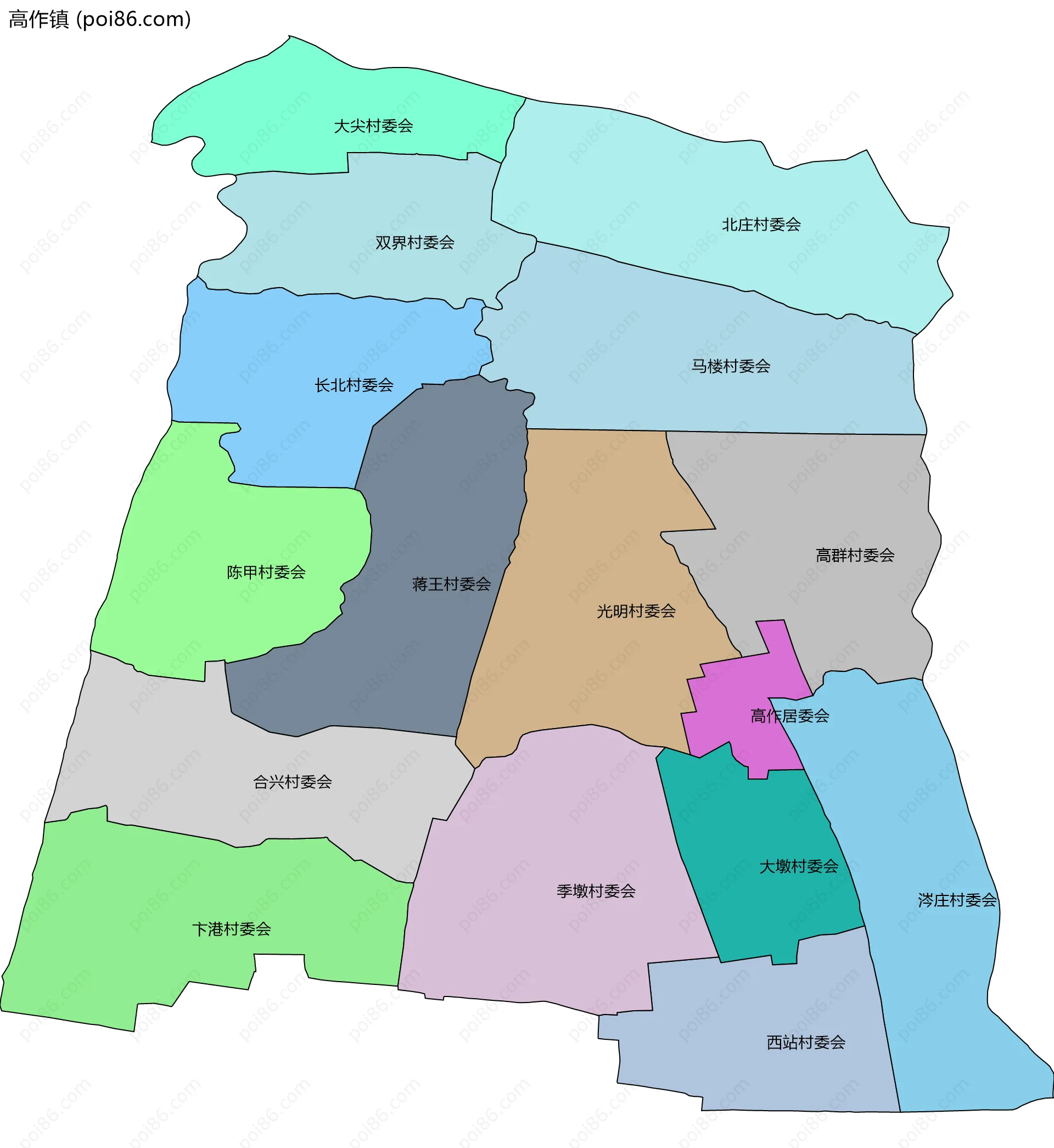 高作镇边界地图(五级行政区划)