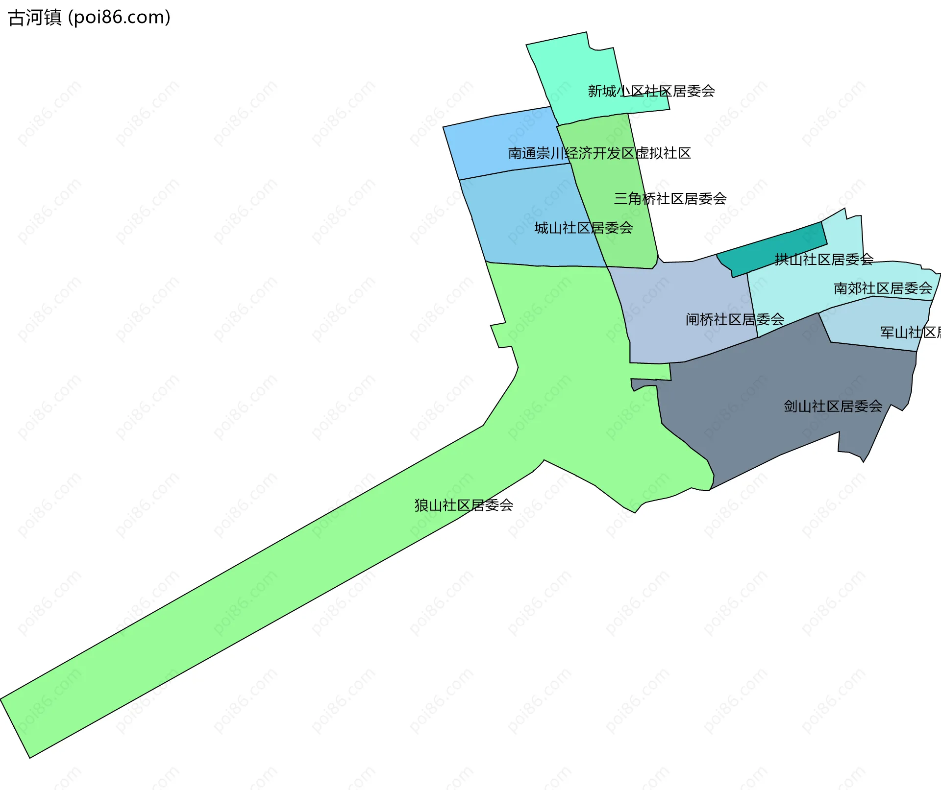 古河镇边界地图(五级行政区划)
