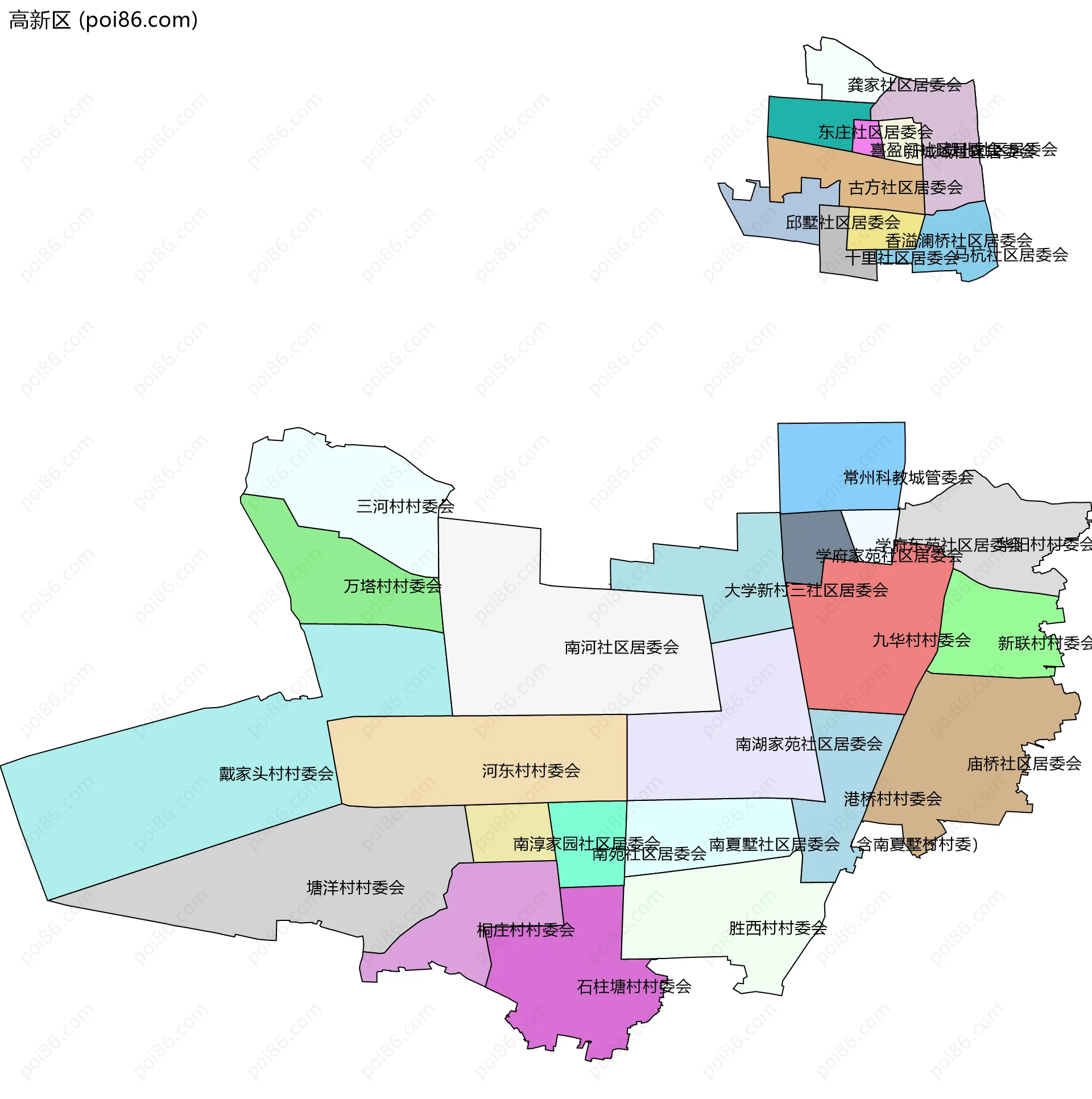 高新区边界地图(五级行政区划)