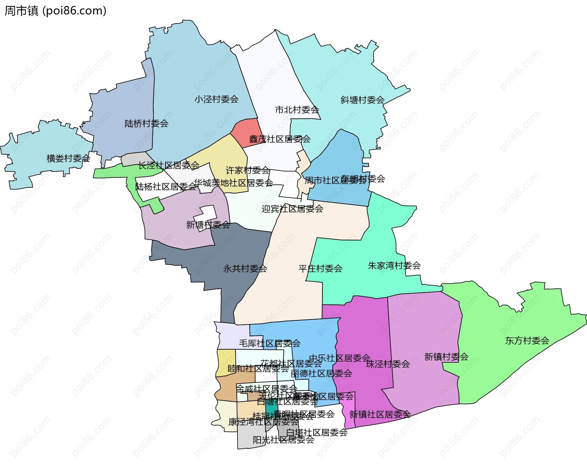周市镇边界地图(五级行政区划)