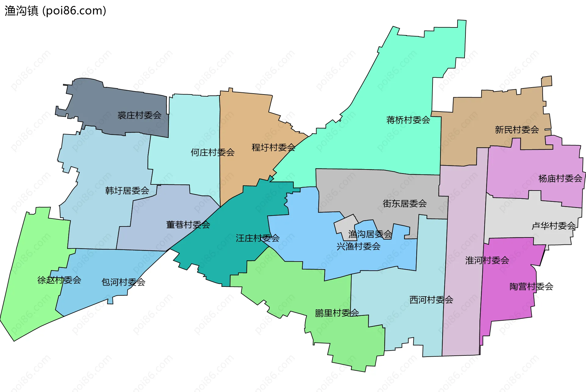 渔沟镇边界地图(五级行政区划)