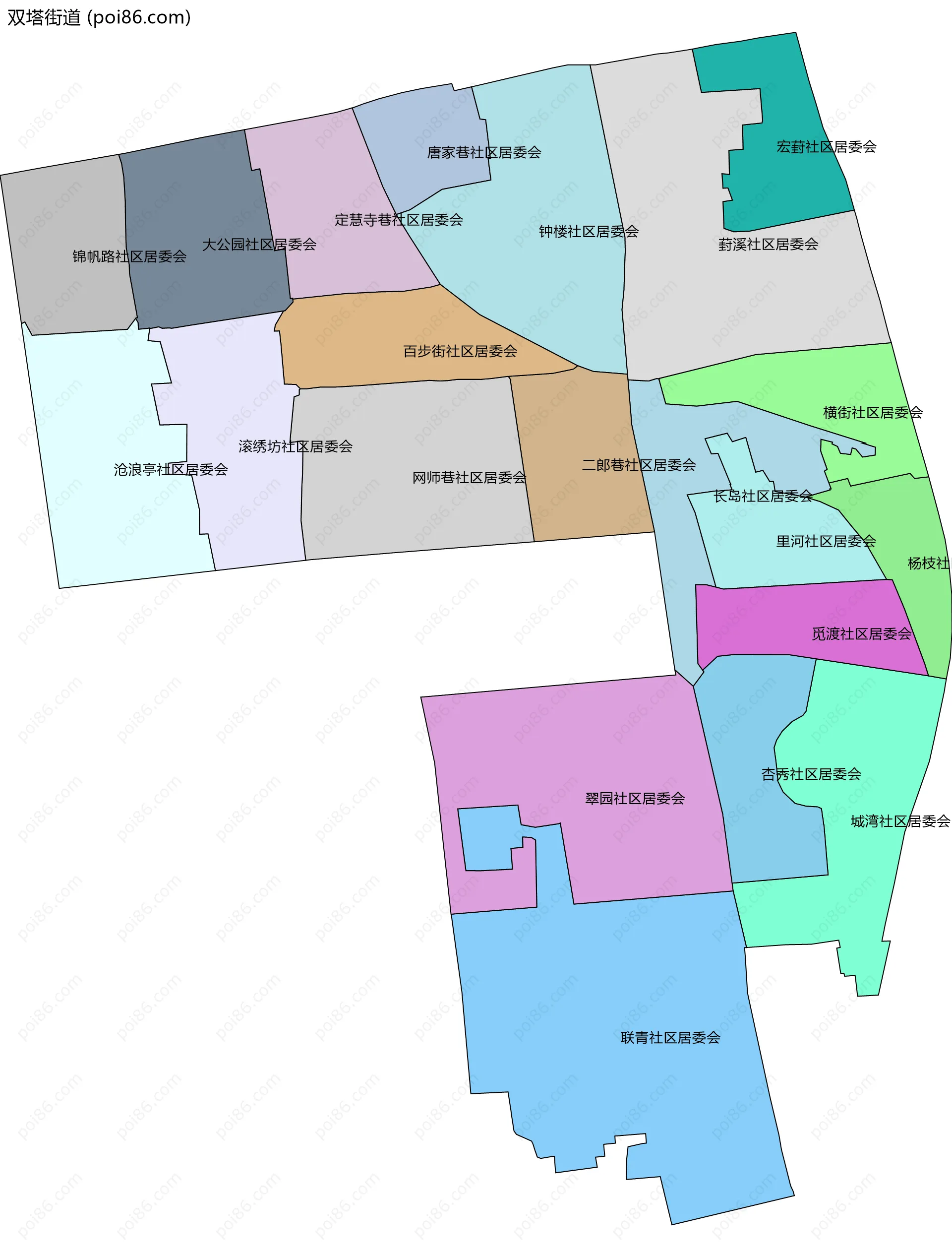 双塔街道边界地图(五级行政区划)