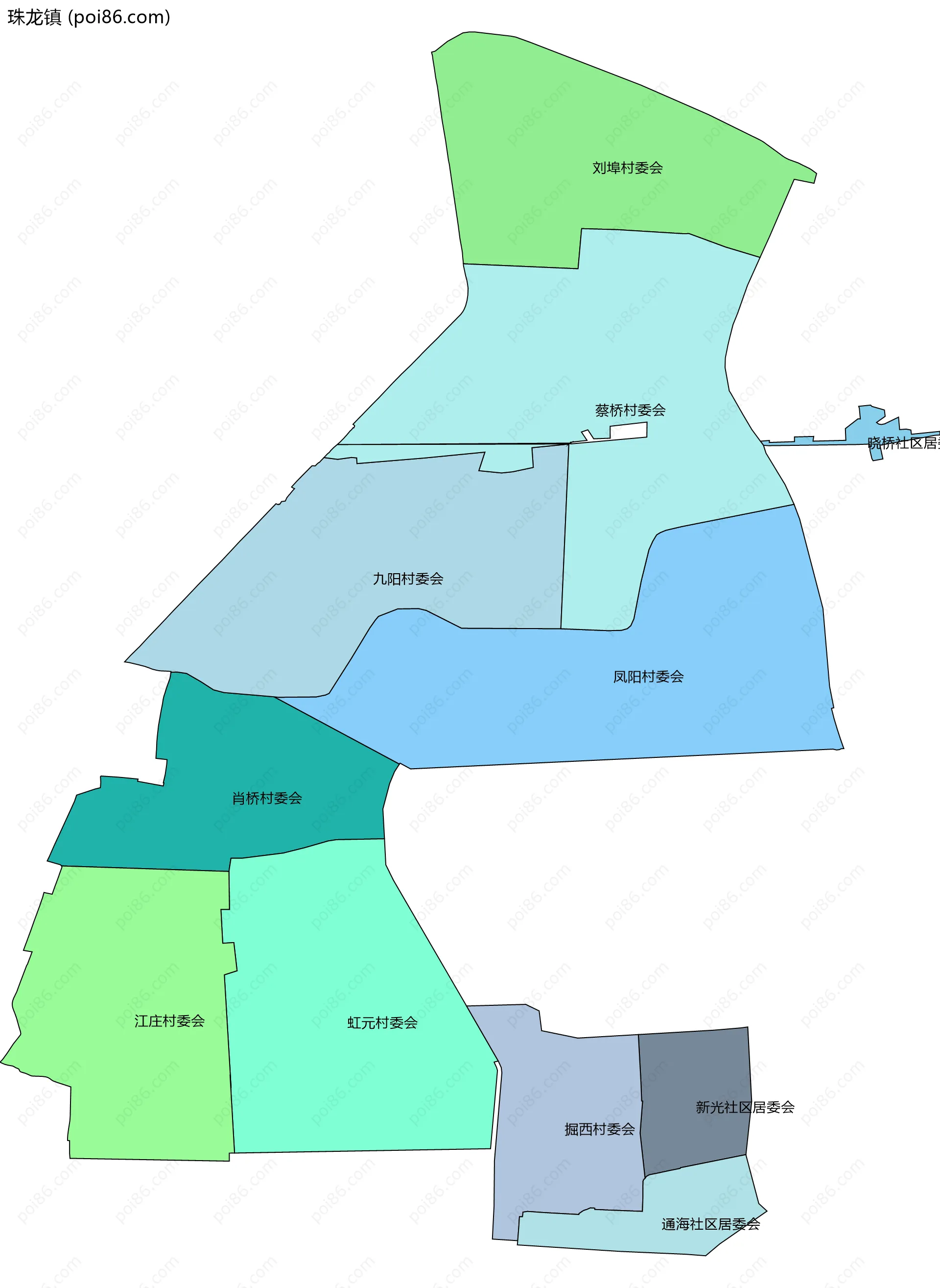 珠龙镇边界地图(五级行政区划)