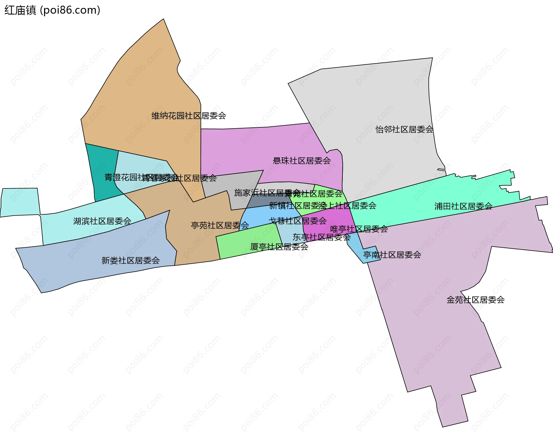 红庙镇边界地图(五级行政区划)