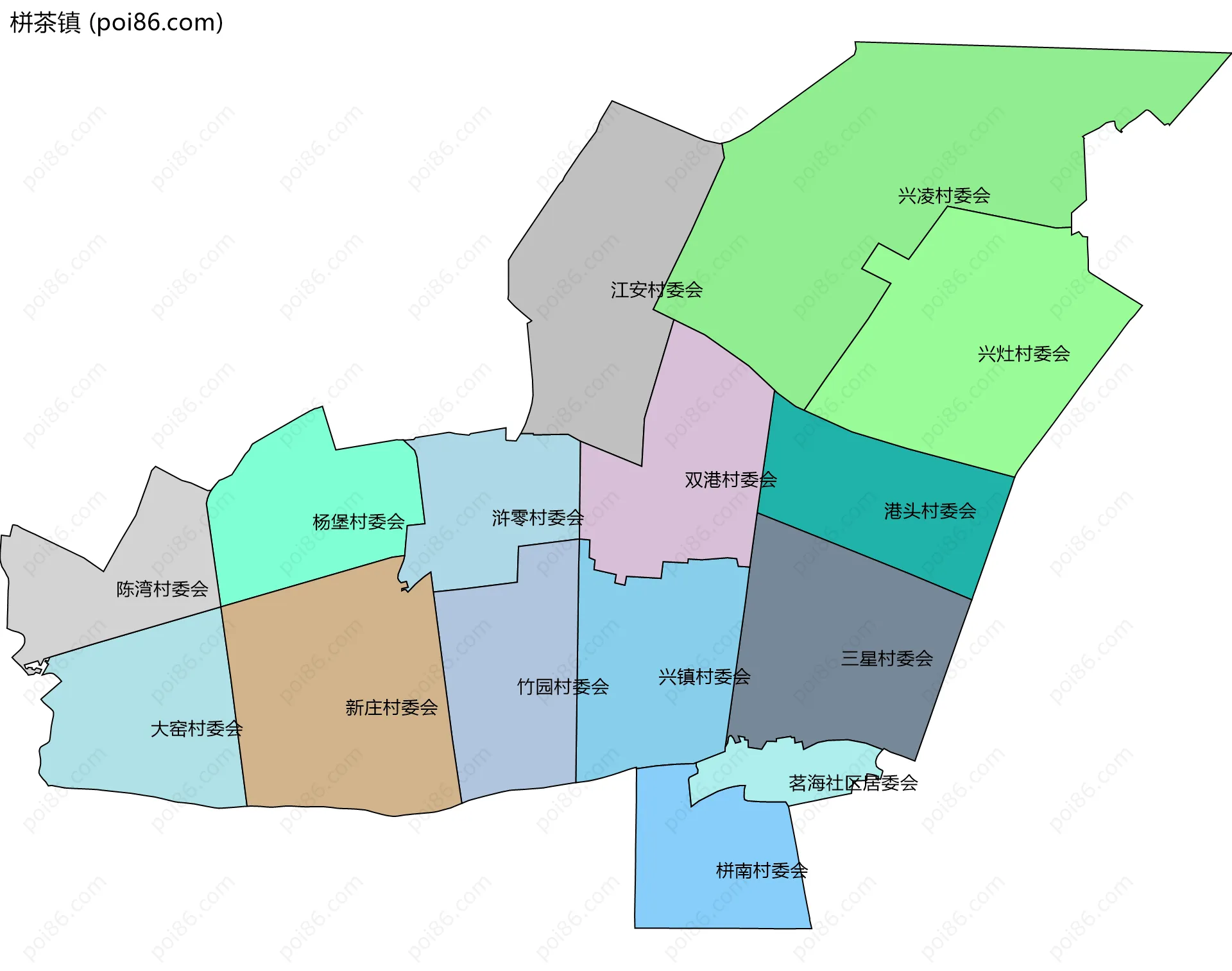 栟茶镇边界地图(五级行政区划)