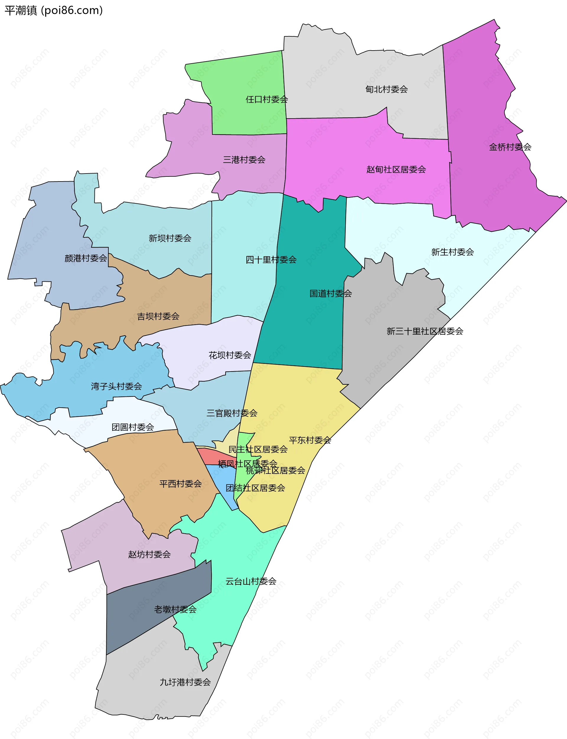 平潮镇边界地图(五级行政区划)