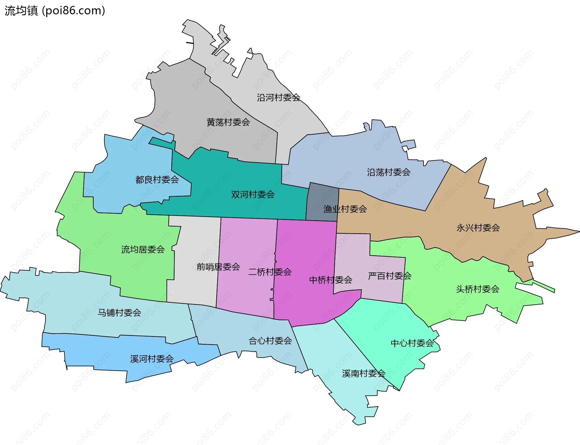 流均镇边界地图(五级行政区划)