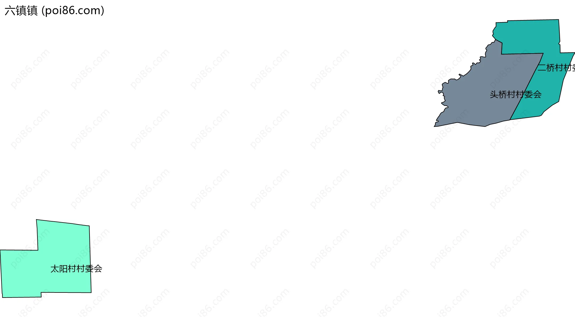 六镇镇边界地图(五级行政区划)