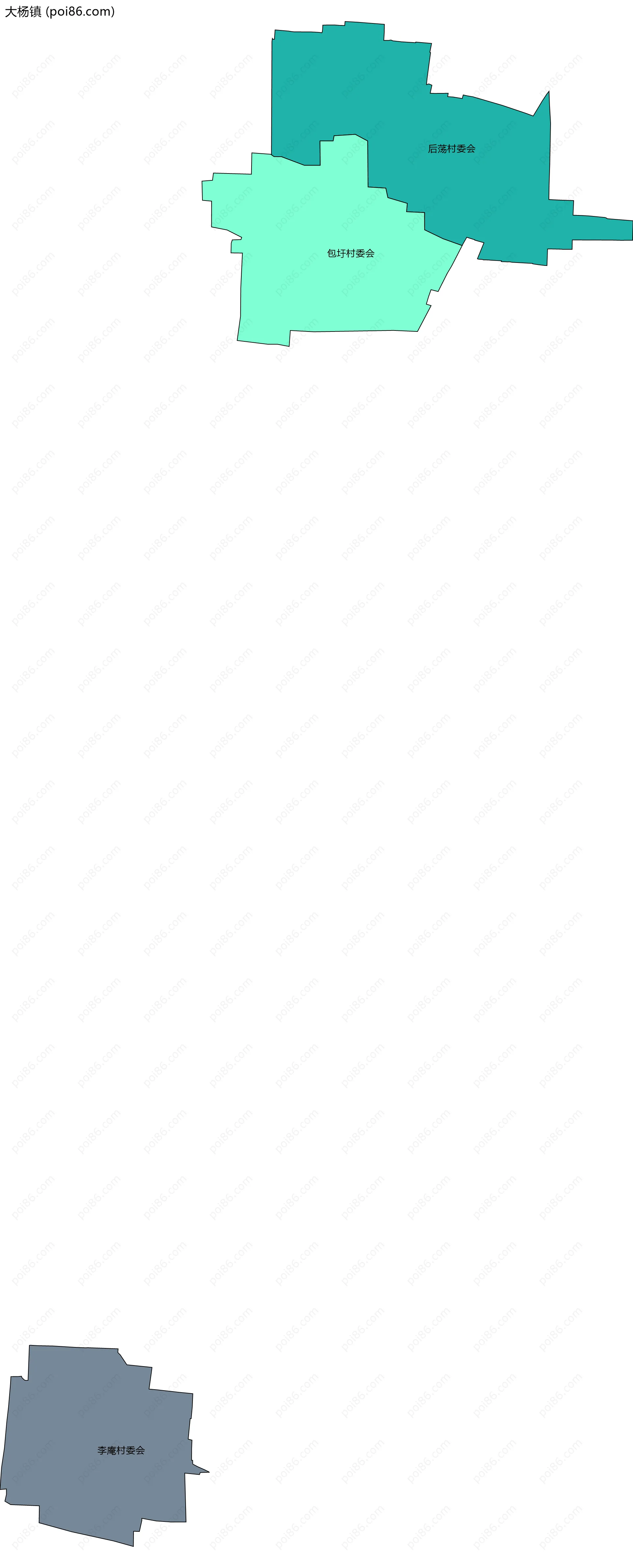 大杨镇边界地图(五级行政区划)