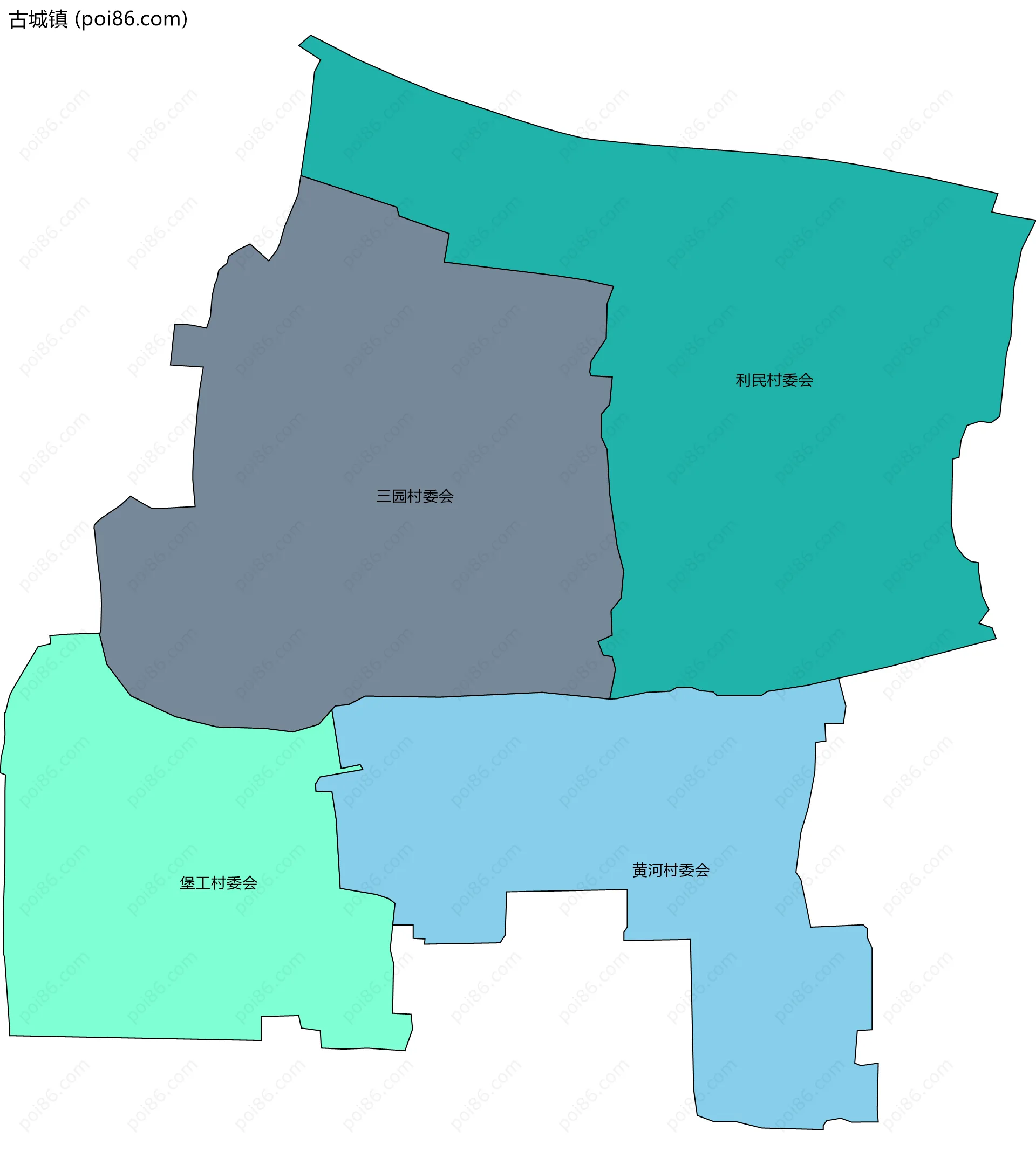 古城镇边界地图(五级行政区划)