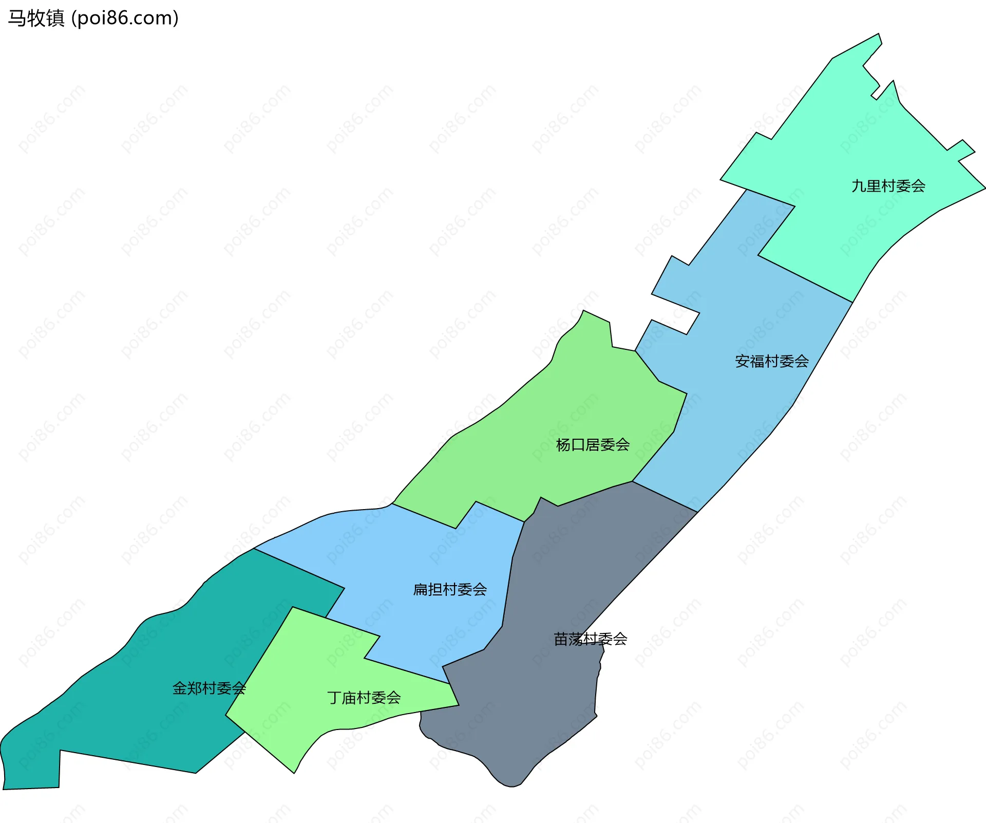 马牧镇边界地图(五级行政区划)