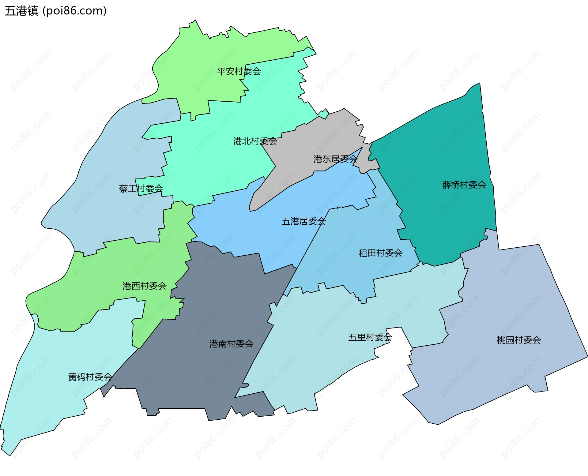 五港镇边界地图(五级行政区划)