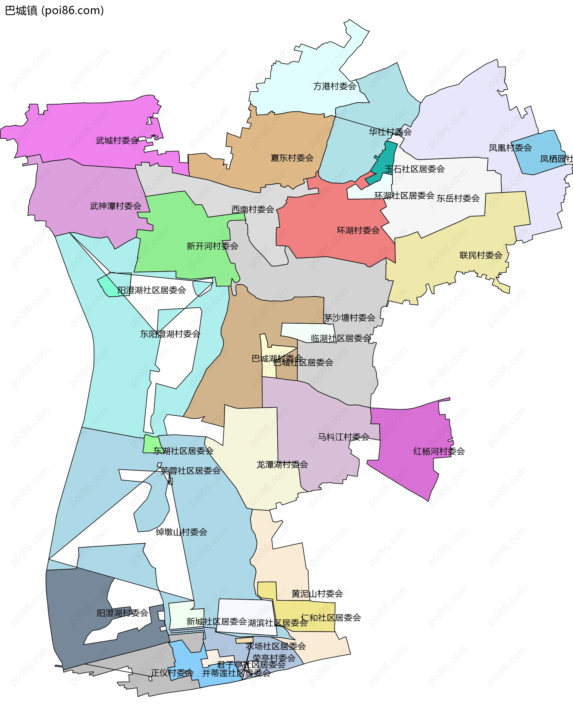 巴城镇边界地图(五级行政区划)