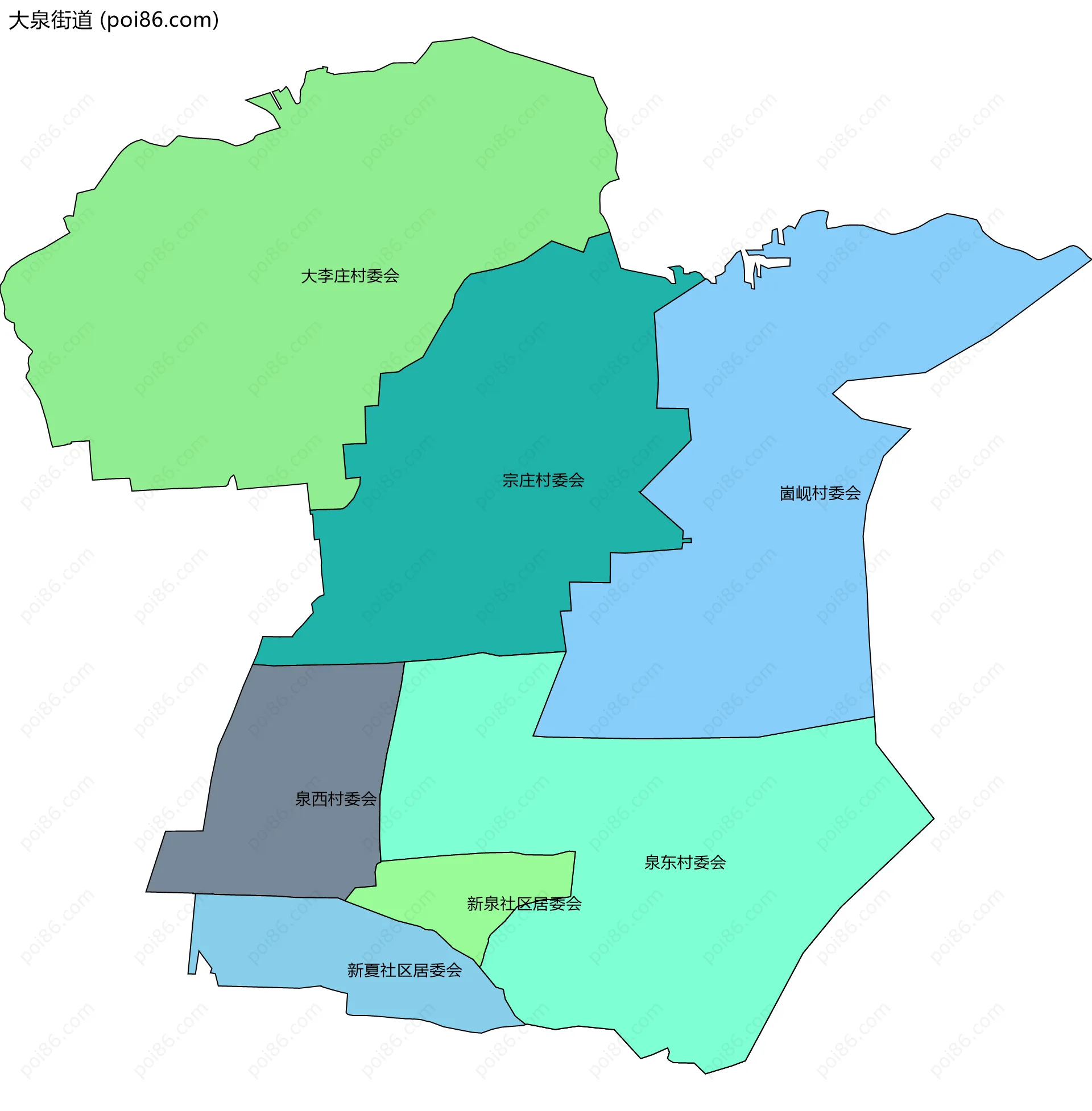 大泉街道边界地图(五级行政区划)