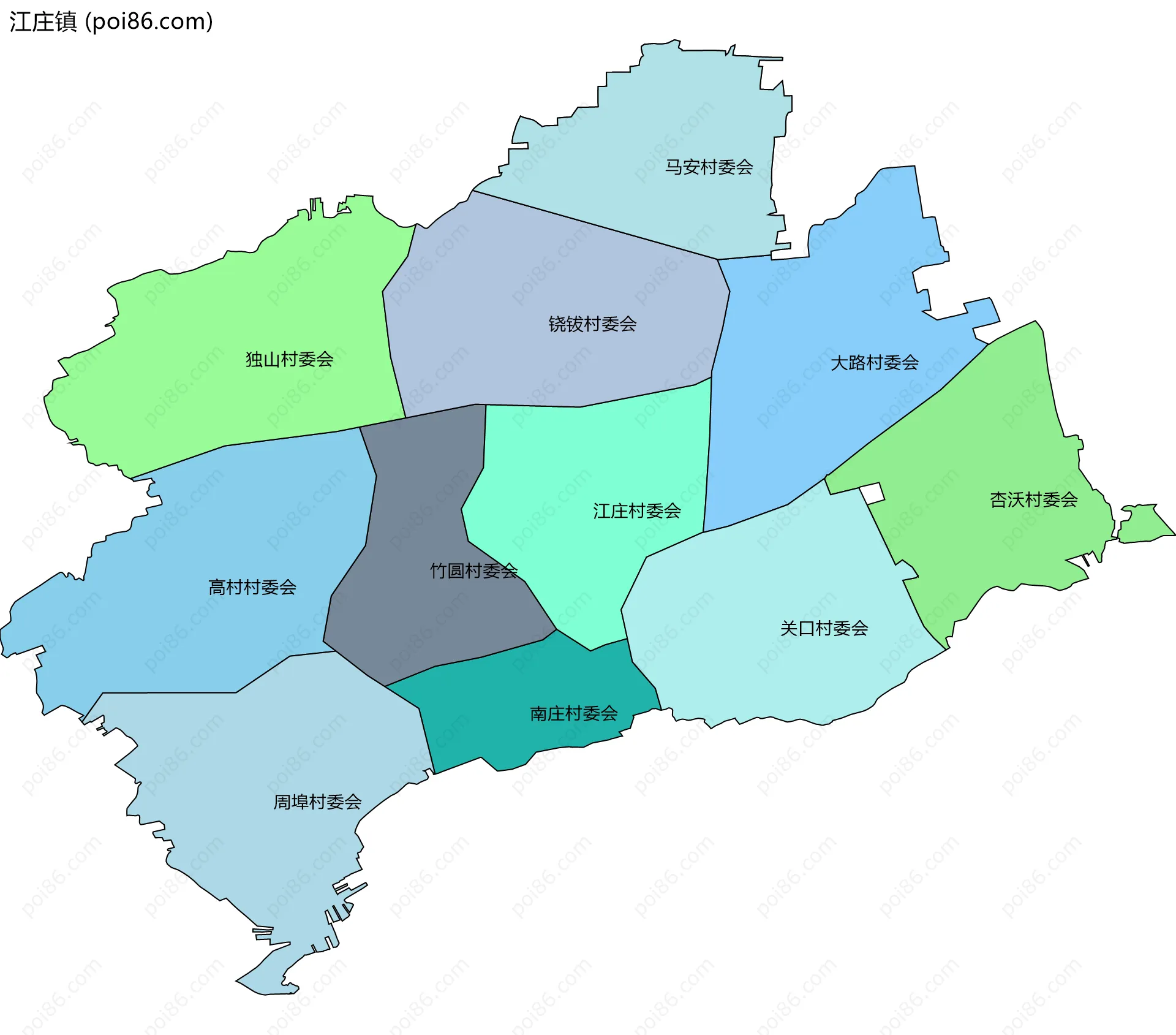 江庄镇边界地图(五级行政区划)