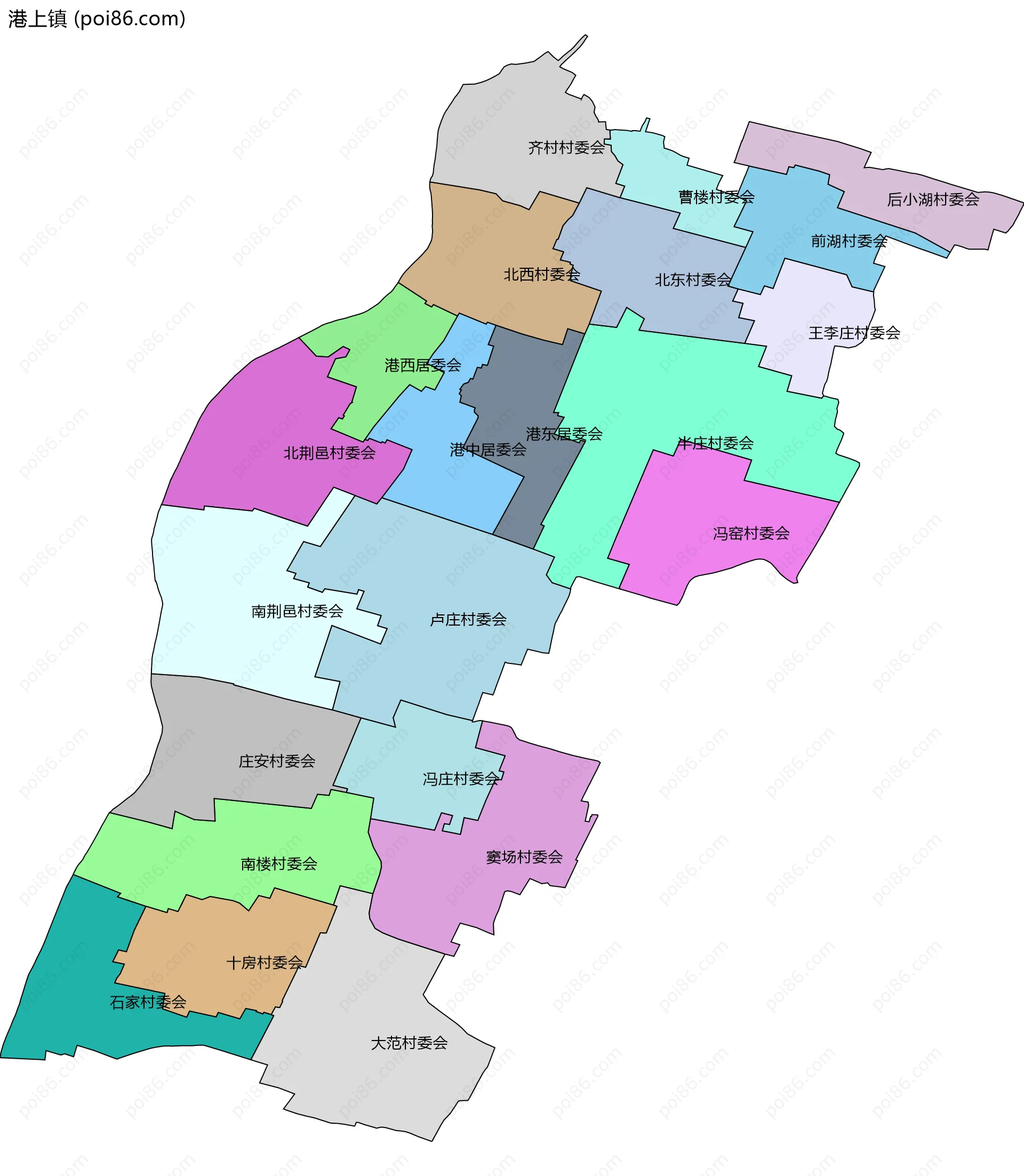 港上镇边界地图(五级行政区划)