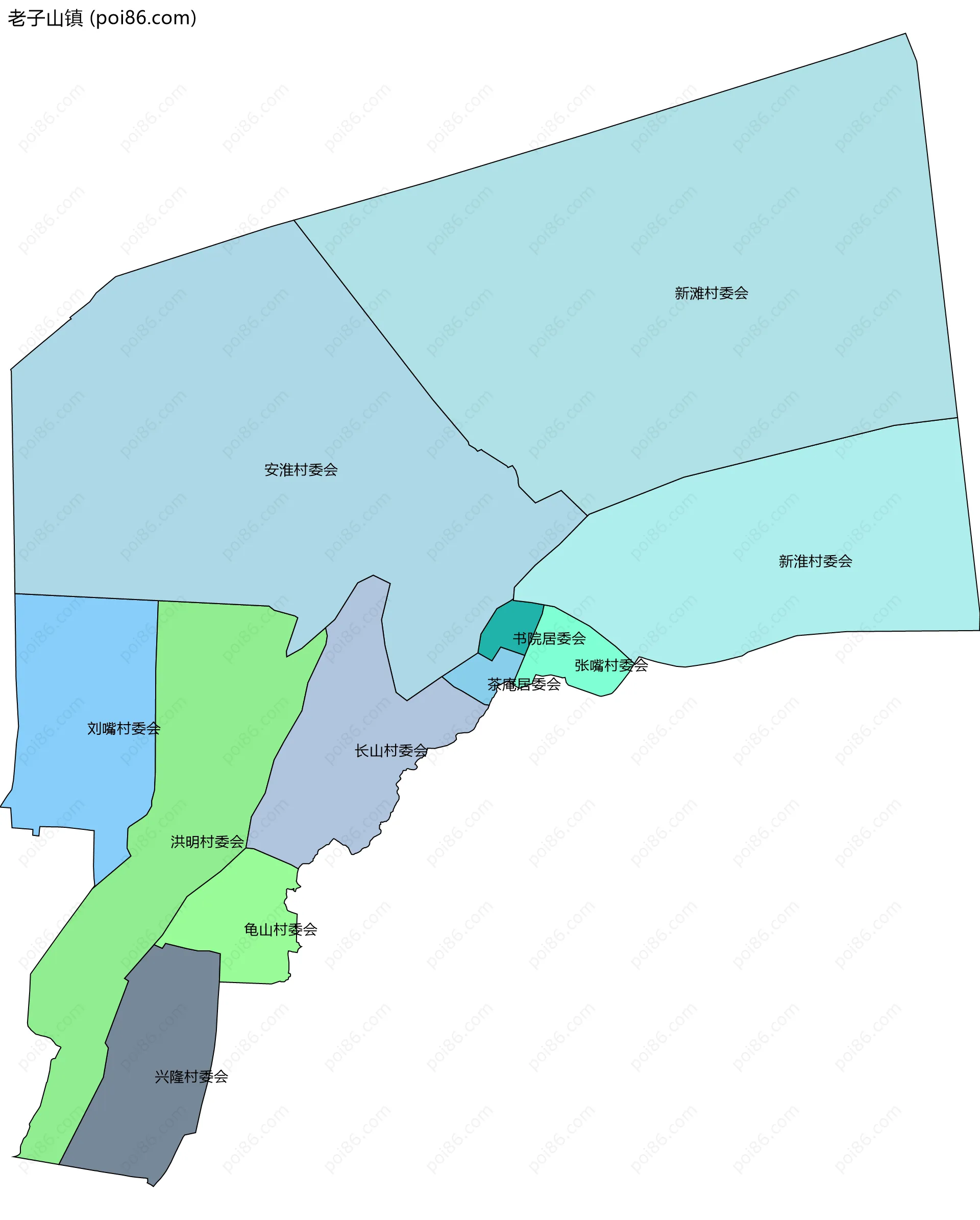 老子山镇边界地图(五级行政区划)