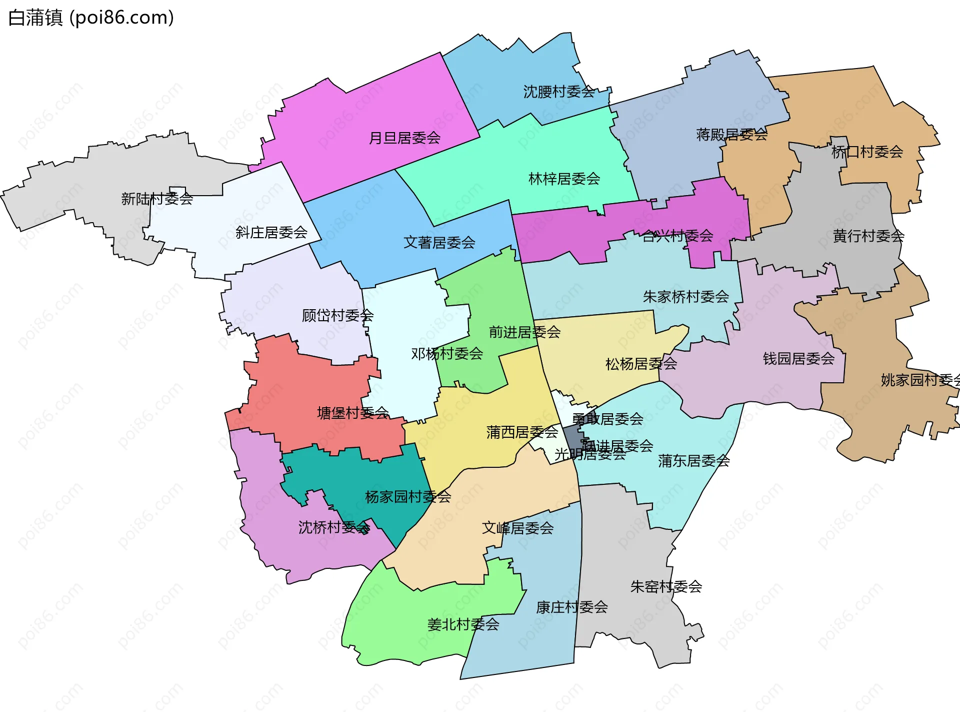 白蒲镇边界地图(五级行政区划)
