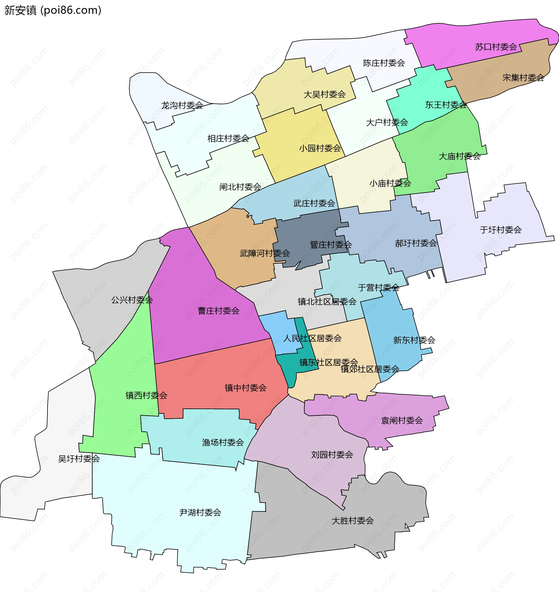 新安镇边界地图(五级行政区划)