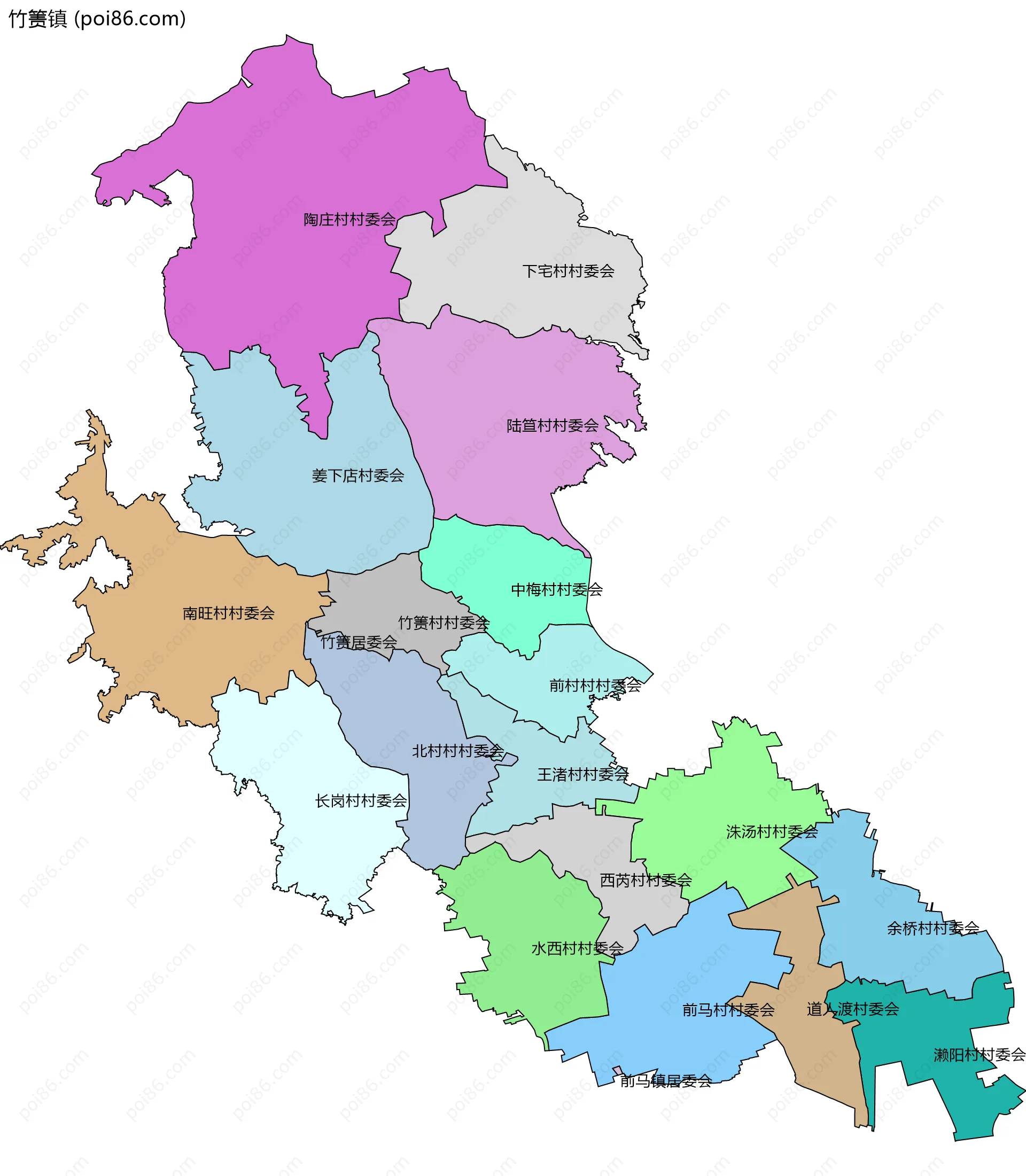 竹箦镇边界地图(五级行政区划)