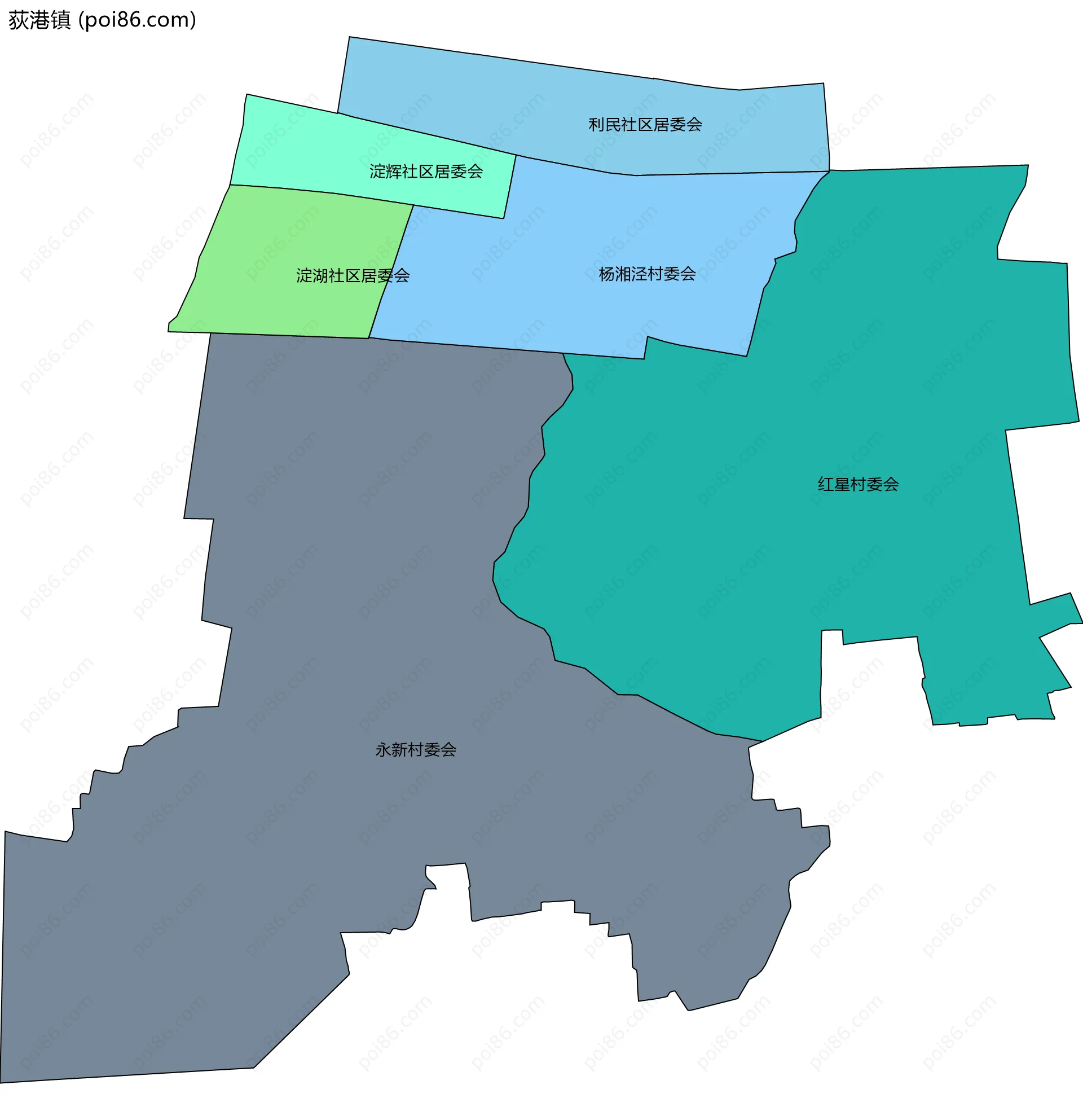 荻港镇边界地图(五级行政区划)