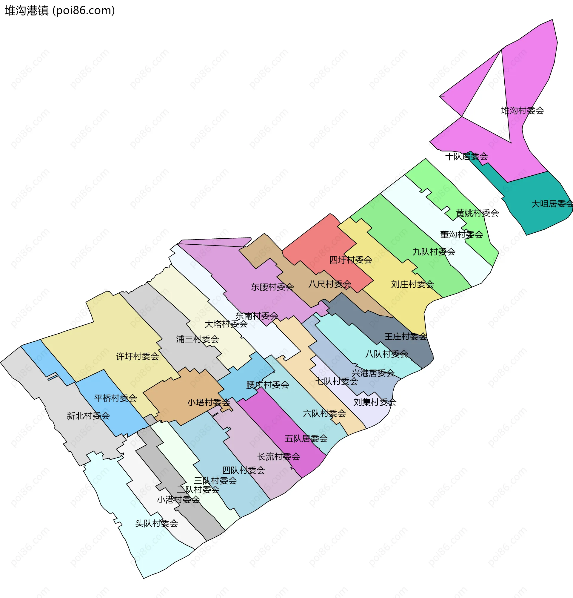 堆沟港镇边界地图(五级行政区划)