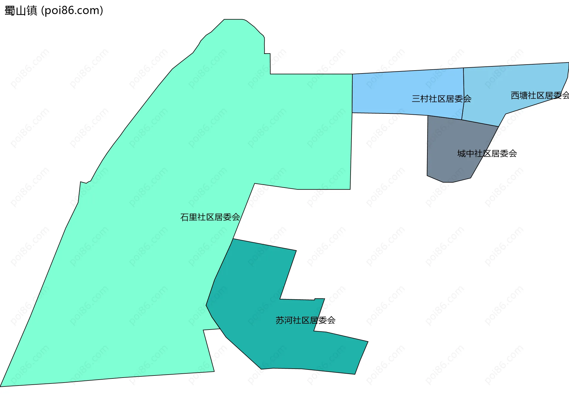 蜀山镇边界地图(五级行政区划)
