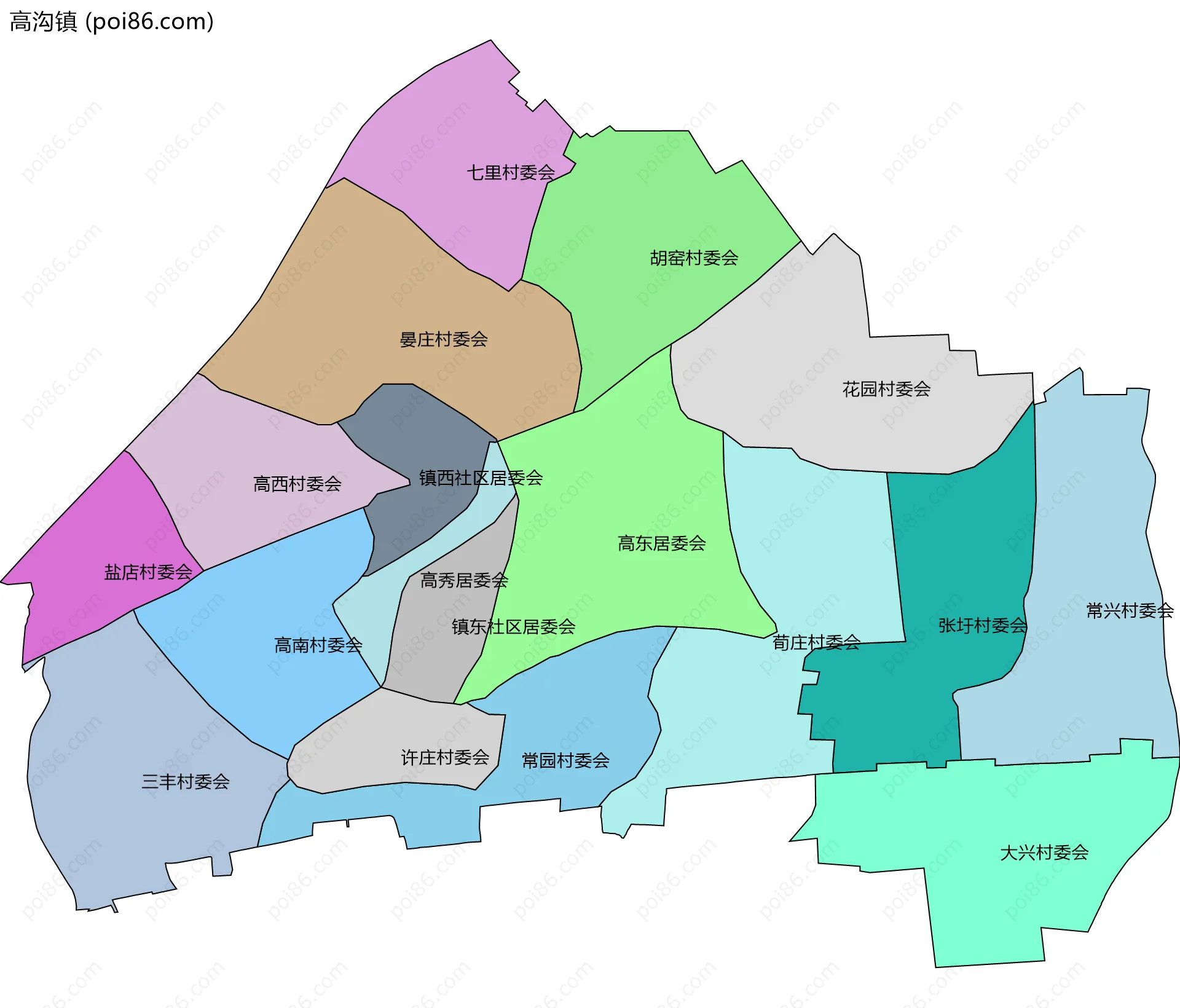 高沟镇边界地图(五级行政区划)