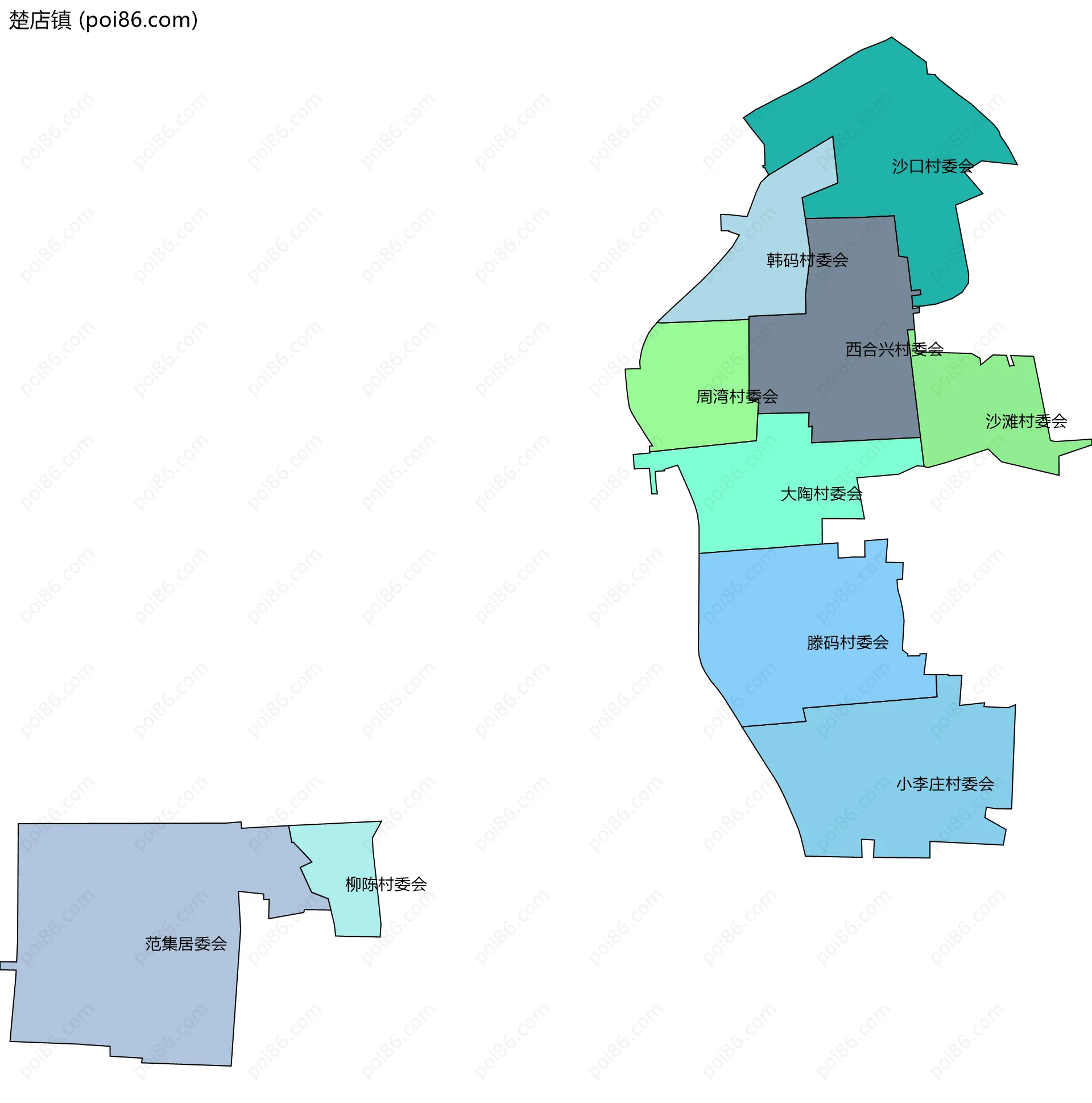 楚店镇边界地图(五级行政区划)