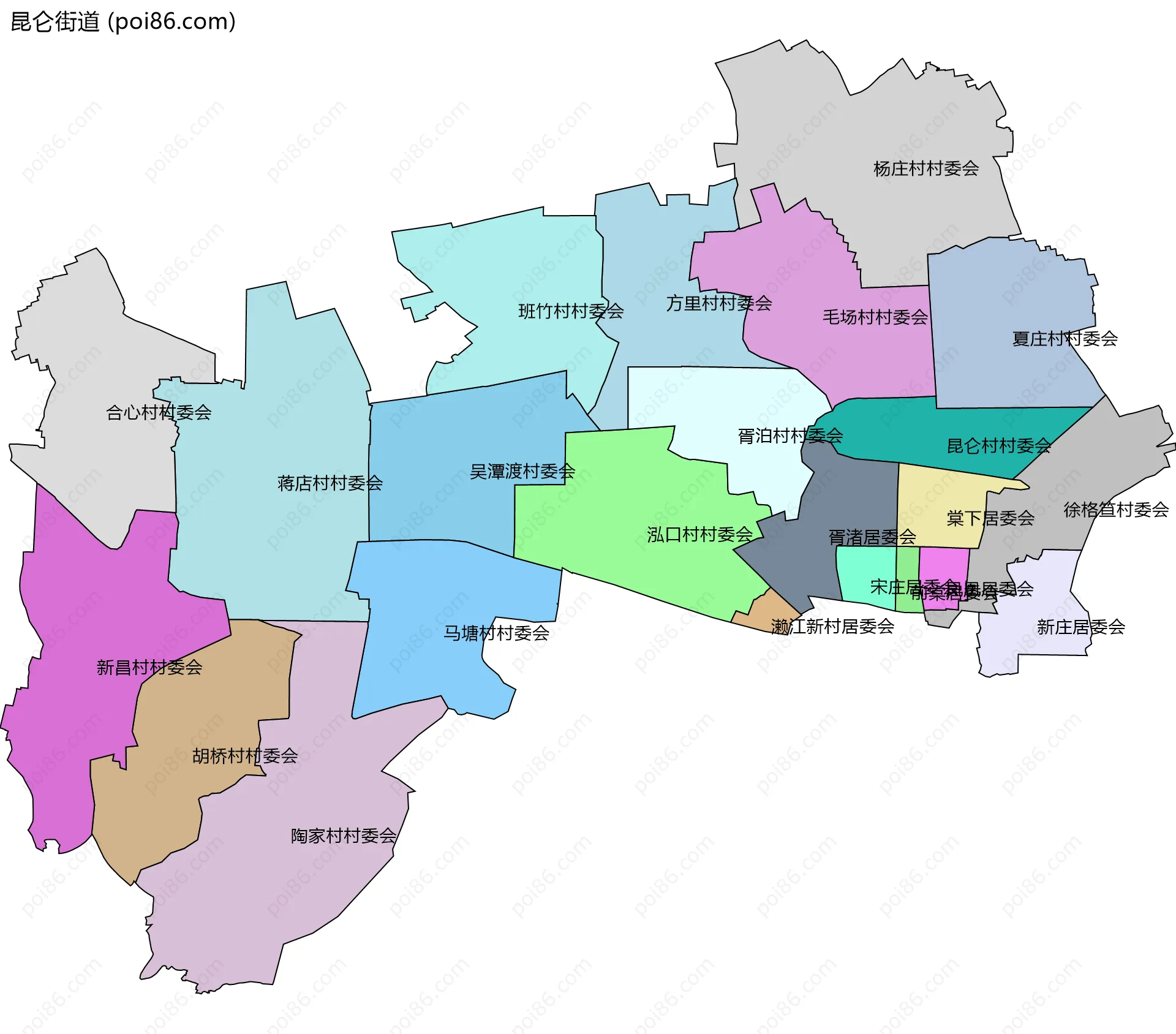 昆仑街道边界地图(五级行政区划)