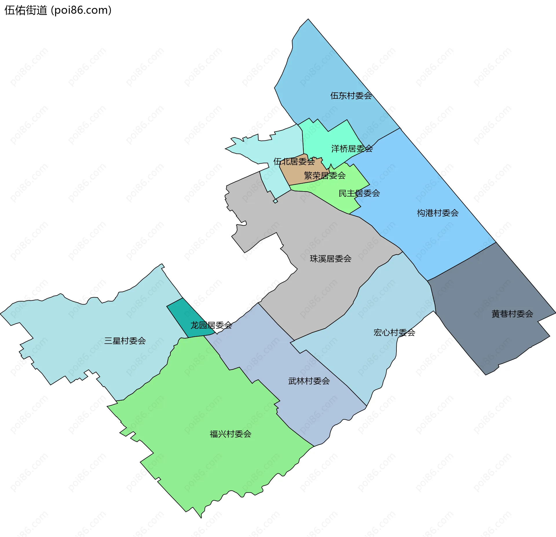 伍佑街道边界地图(五级行政区划)