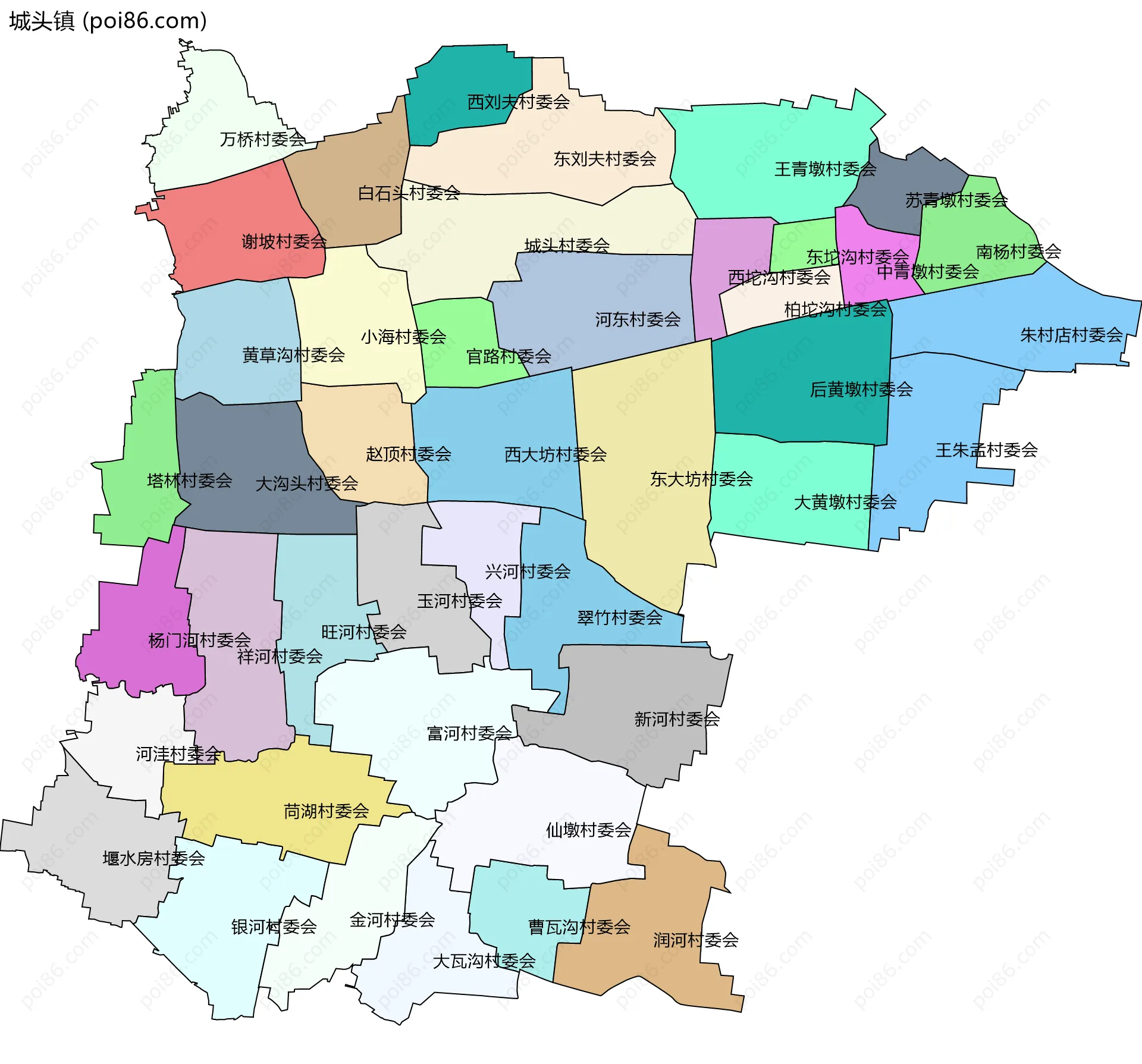 城头镇边界地图(五级行政区划)