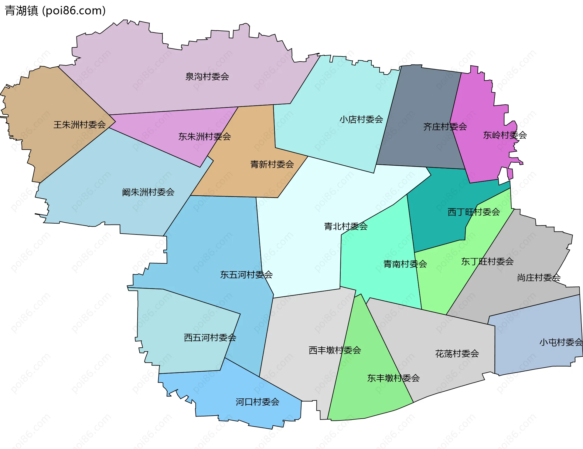 青湖镇边界地图(五级行政区划)