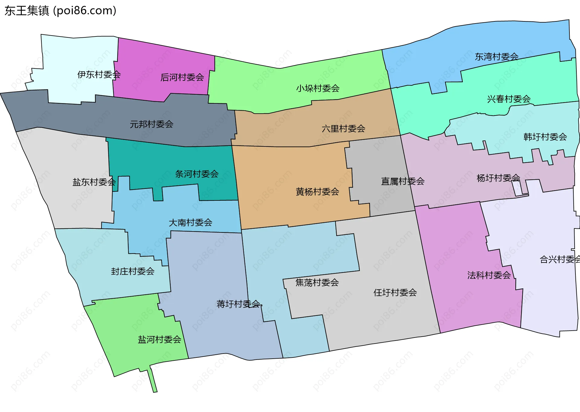 东王集镇边界地图(五级行政区划)