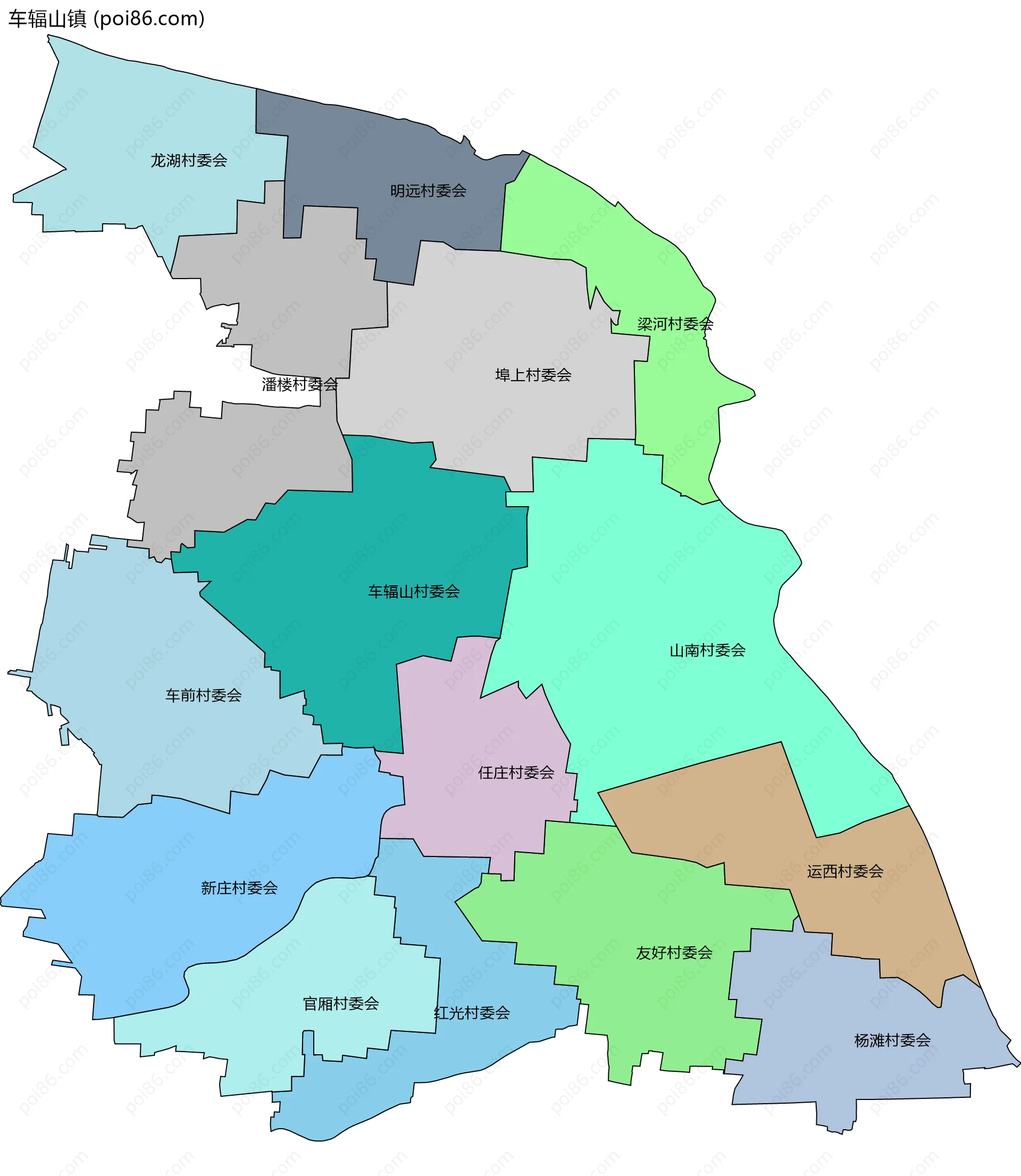 车辐山镇边界地图(五级行政区划)