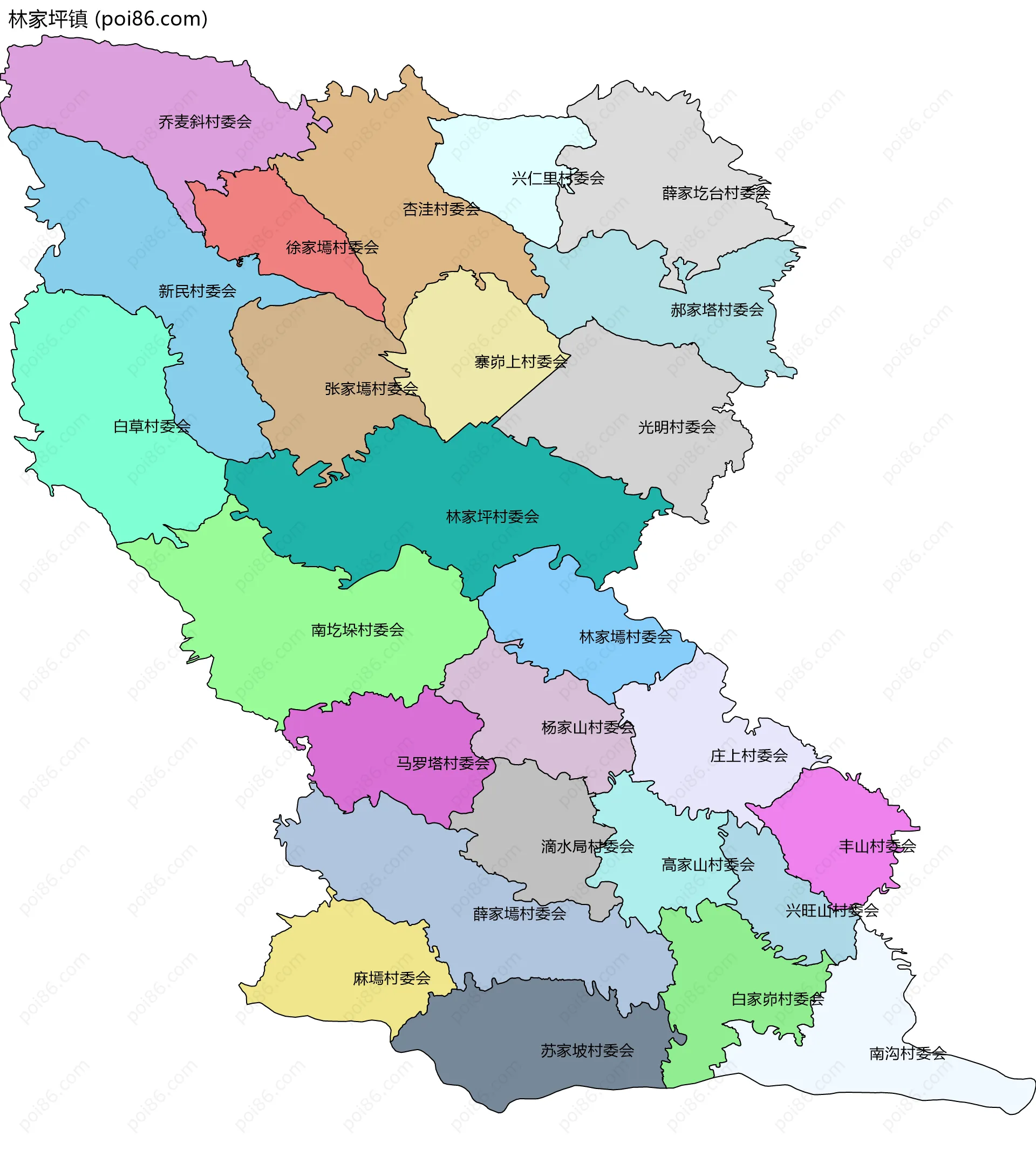 林家坪镇边界地图(五级行政区划)