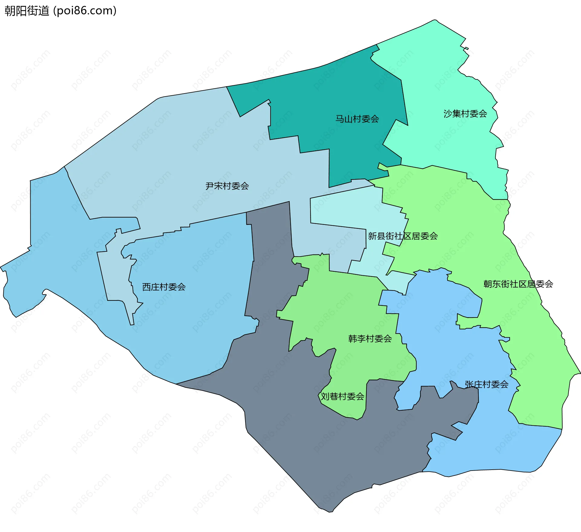 朝阳街道边界地图(五级行政区划)