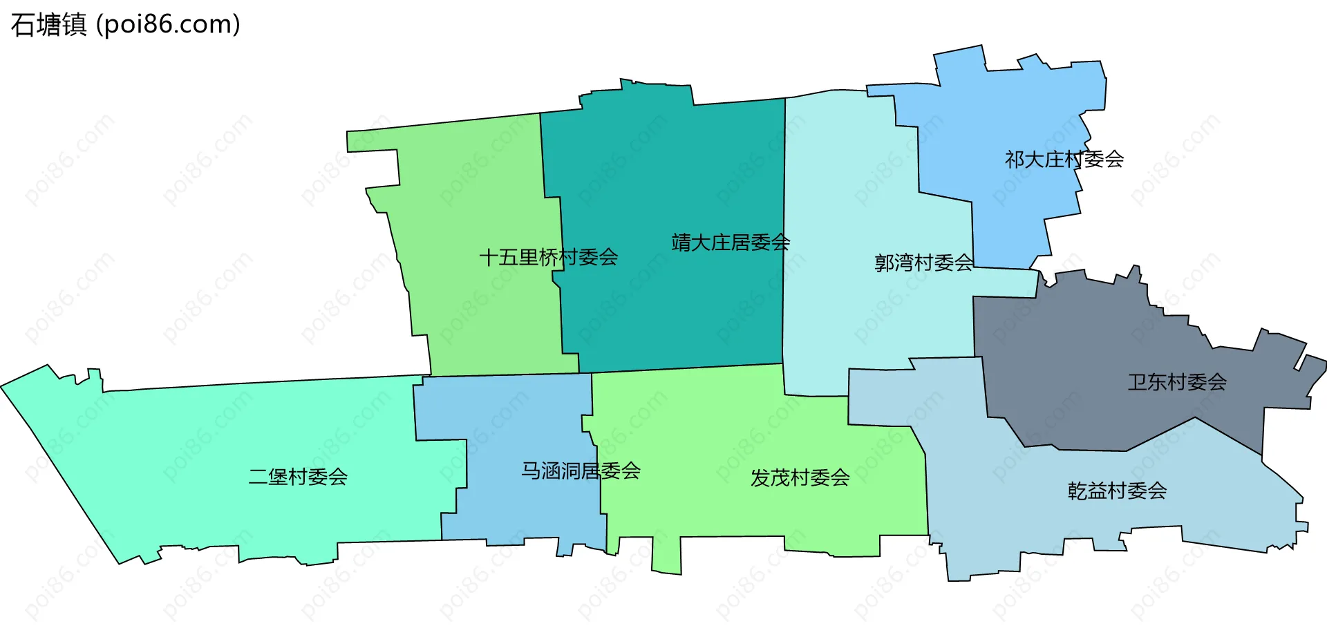 石塘镇边界地图(五级行政区划)