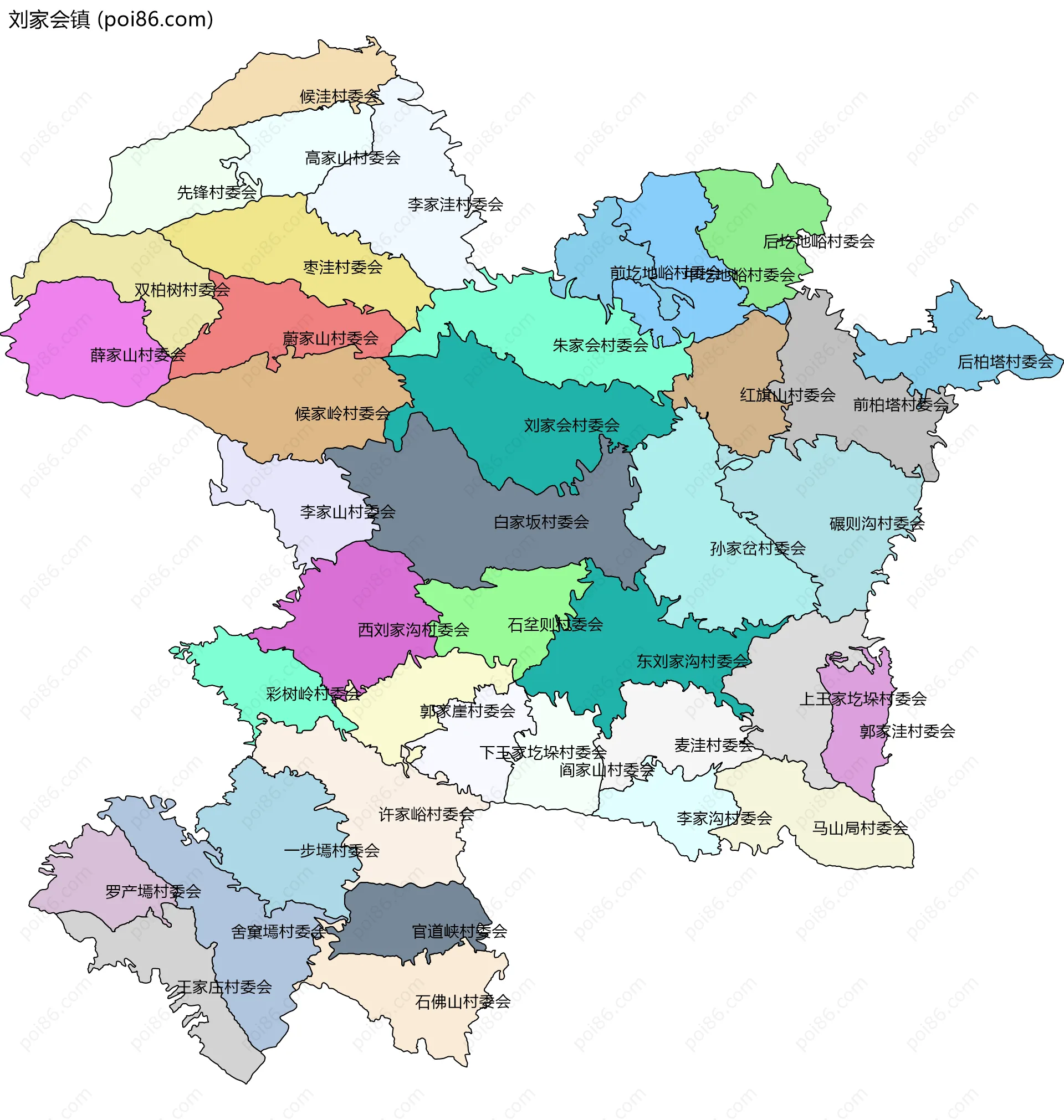 刘家会镇边界地图(五级行政区划)