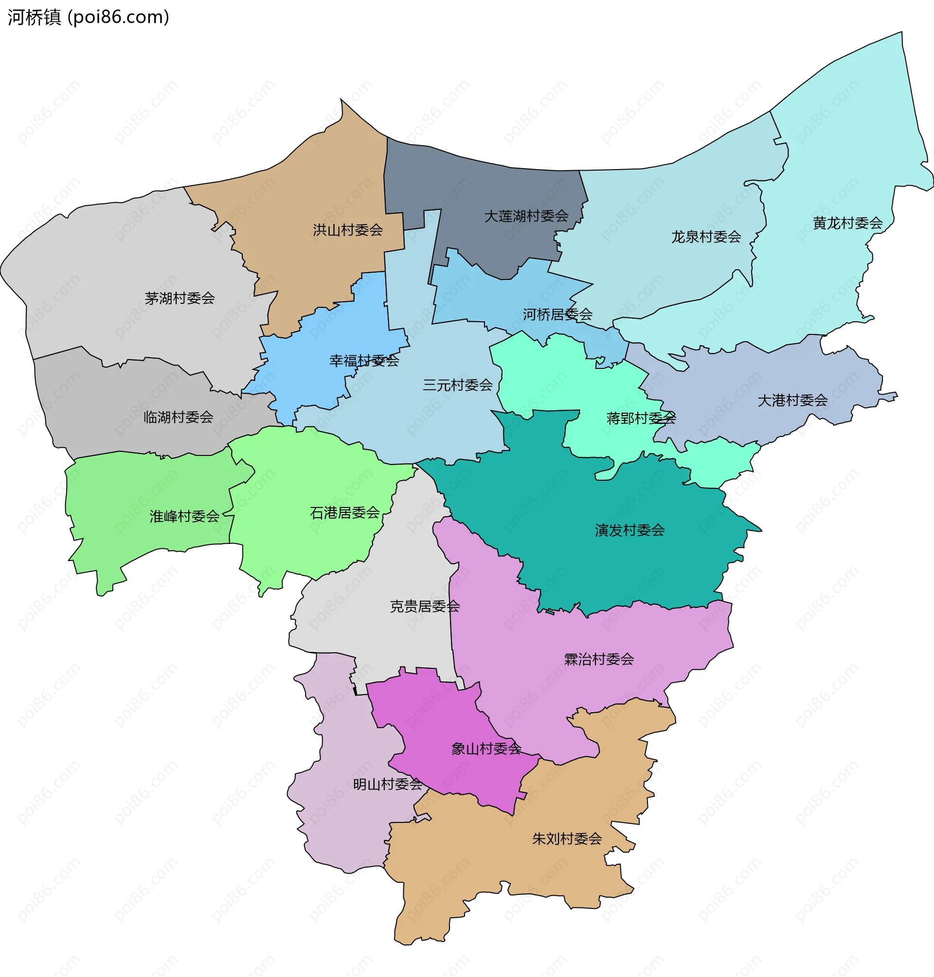 河桥镇边界地图(五级行政区划)