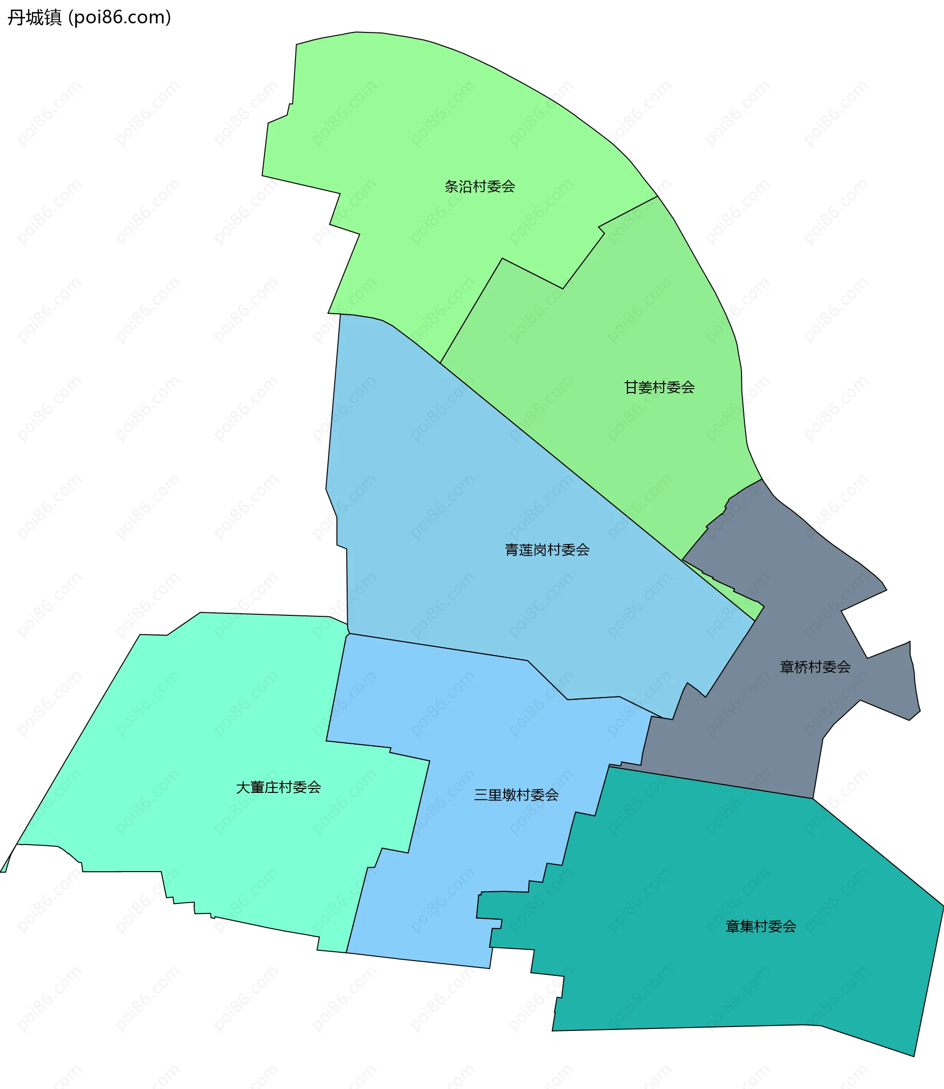丹城镇边界地图(五级行政区划)