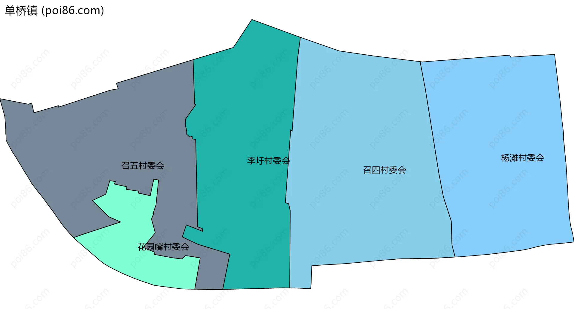 单桥镇边界地图(五级行政区划)