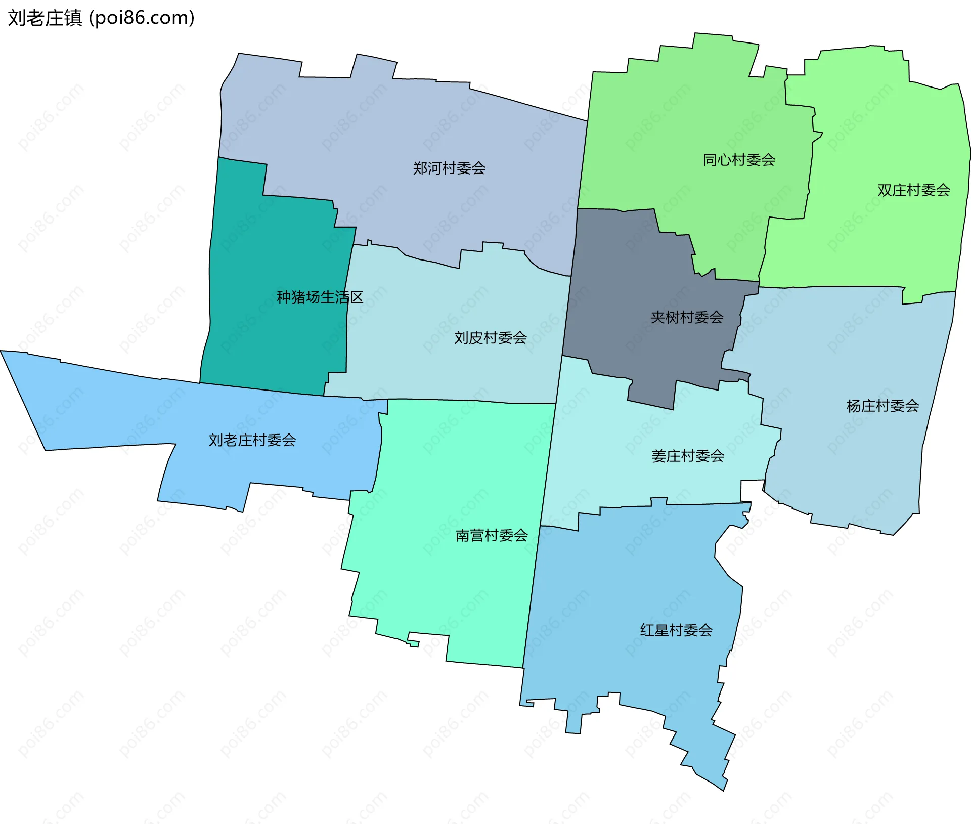 刘老庄镇边界地图(五级行政区划)