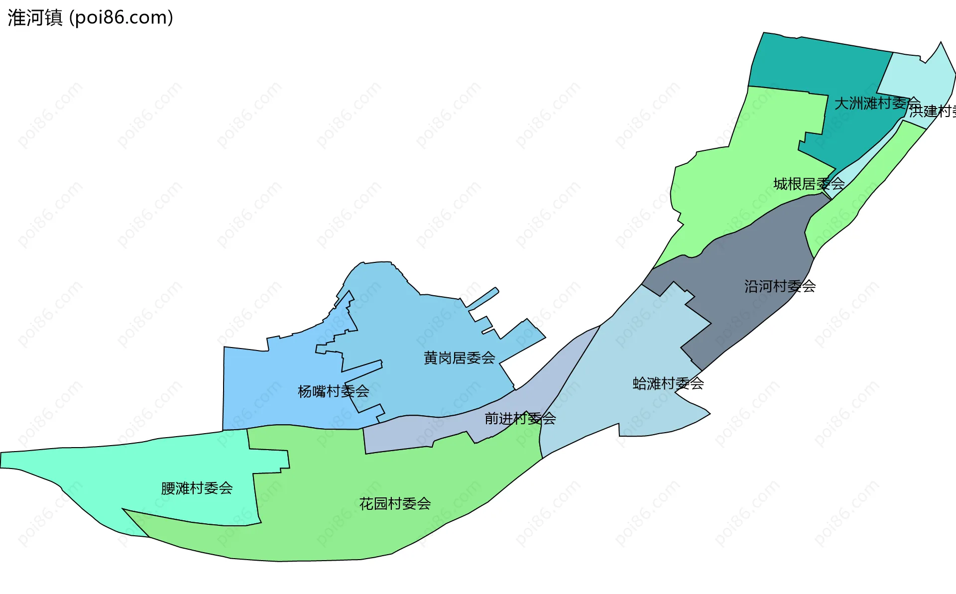 淮河镇边界地图(五级行政区划)